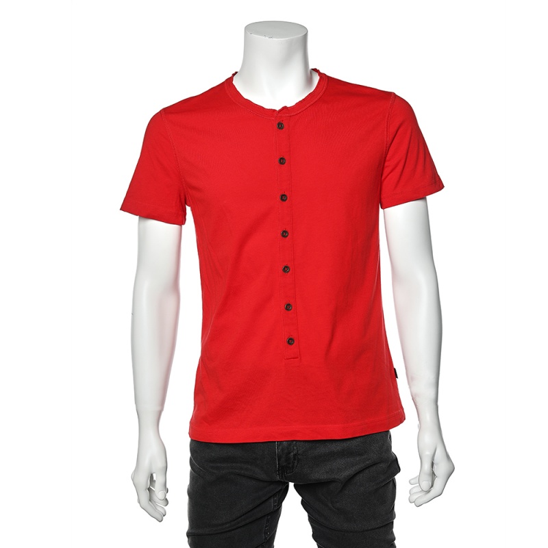 Just cavalli red cotton knit logo embroidered button front t-shirt l