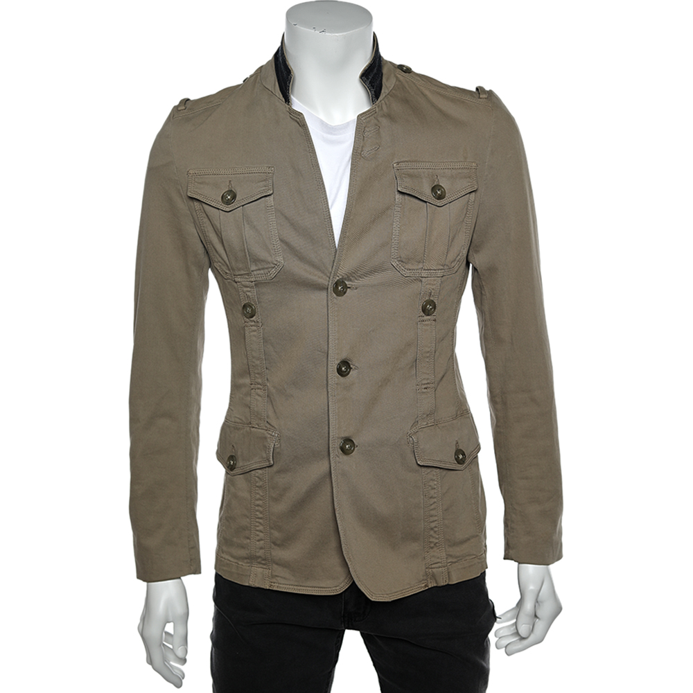 Just Cavalli Brown Cotton Cargo Pocket Button Front Jacket S