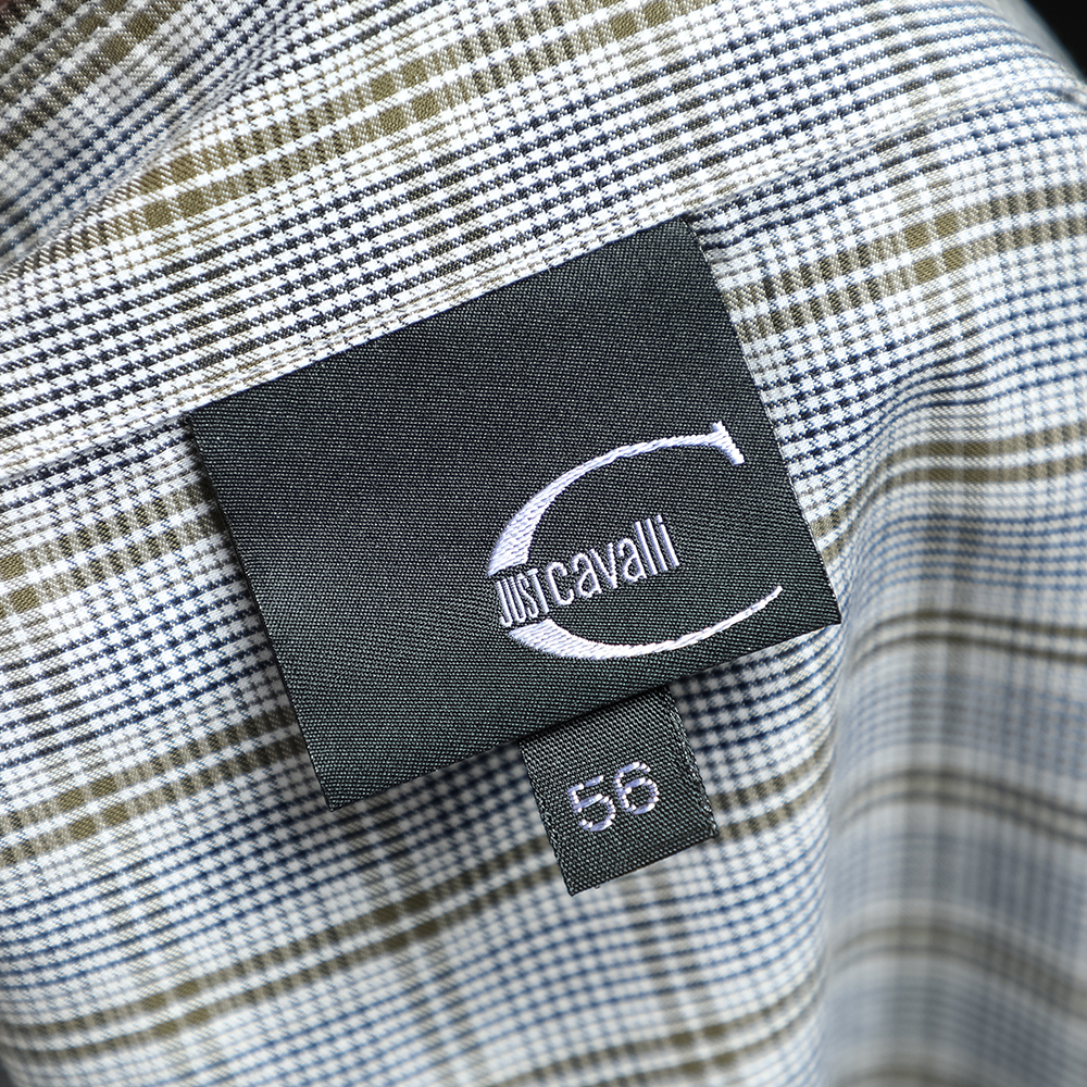 Just Cavalli Grey Checkered Cotton Button Front Shirt 3XL