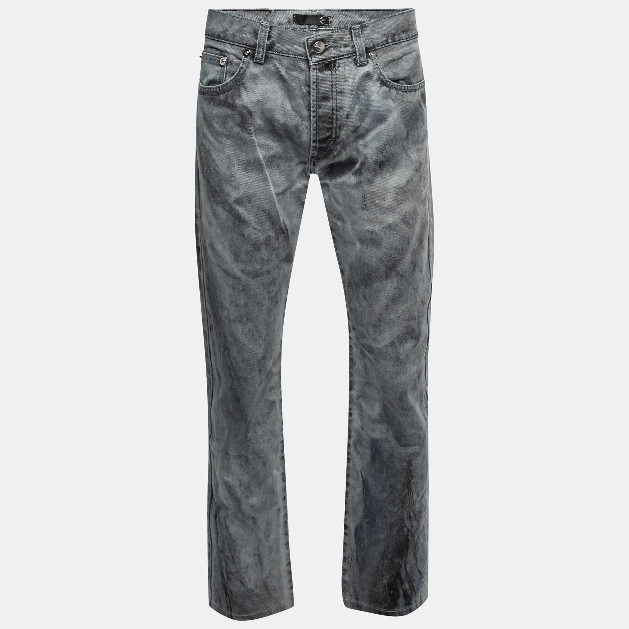 Just Cavalli Grey Distressed Painted Denim Jeans XL Waist 36