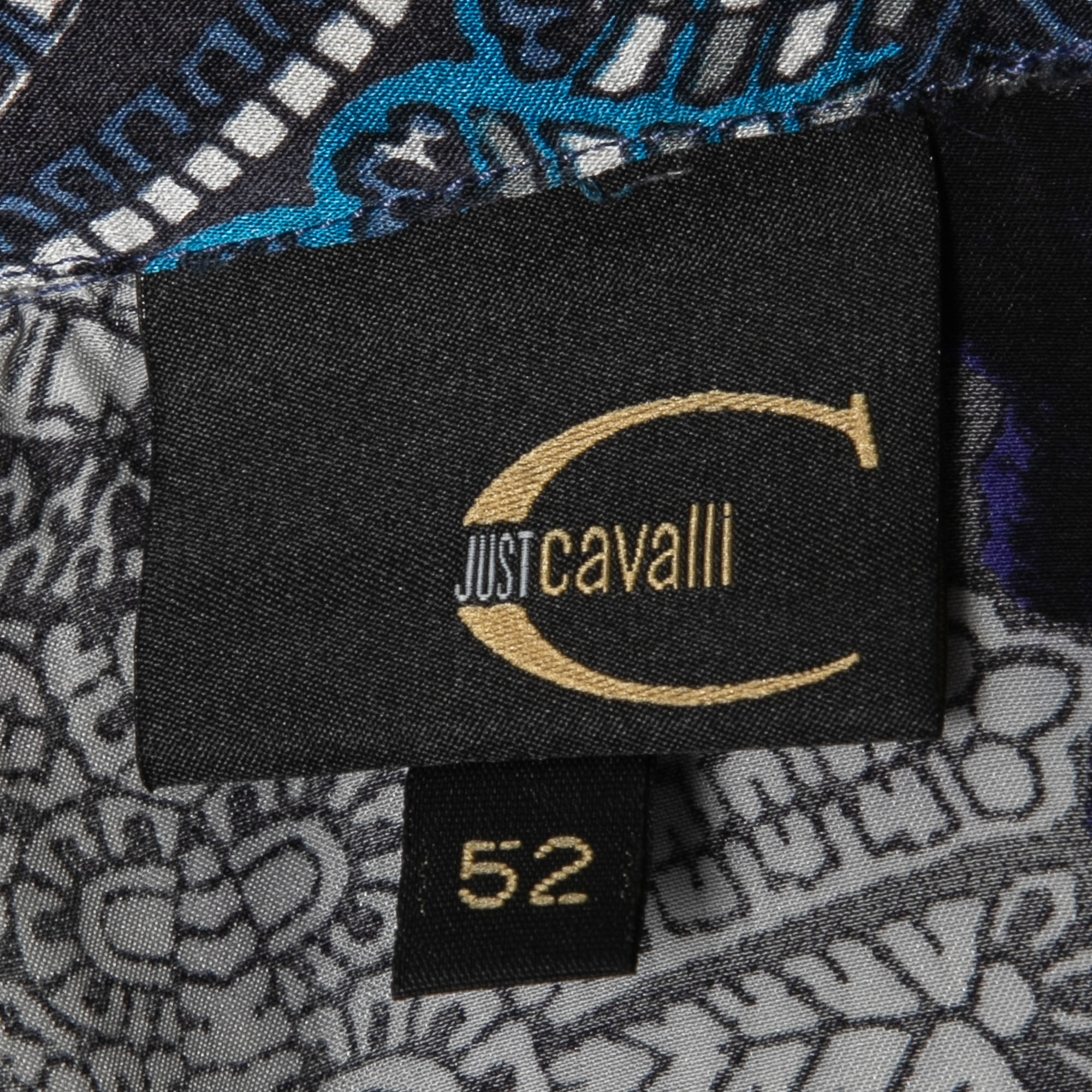 Just Cavalli Blue Paisley Print Satin Silk Button Front Shirt XL
