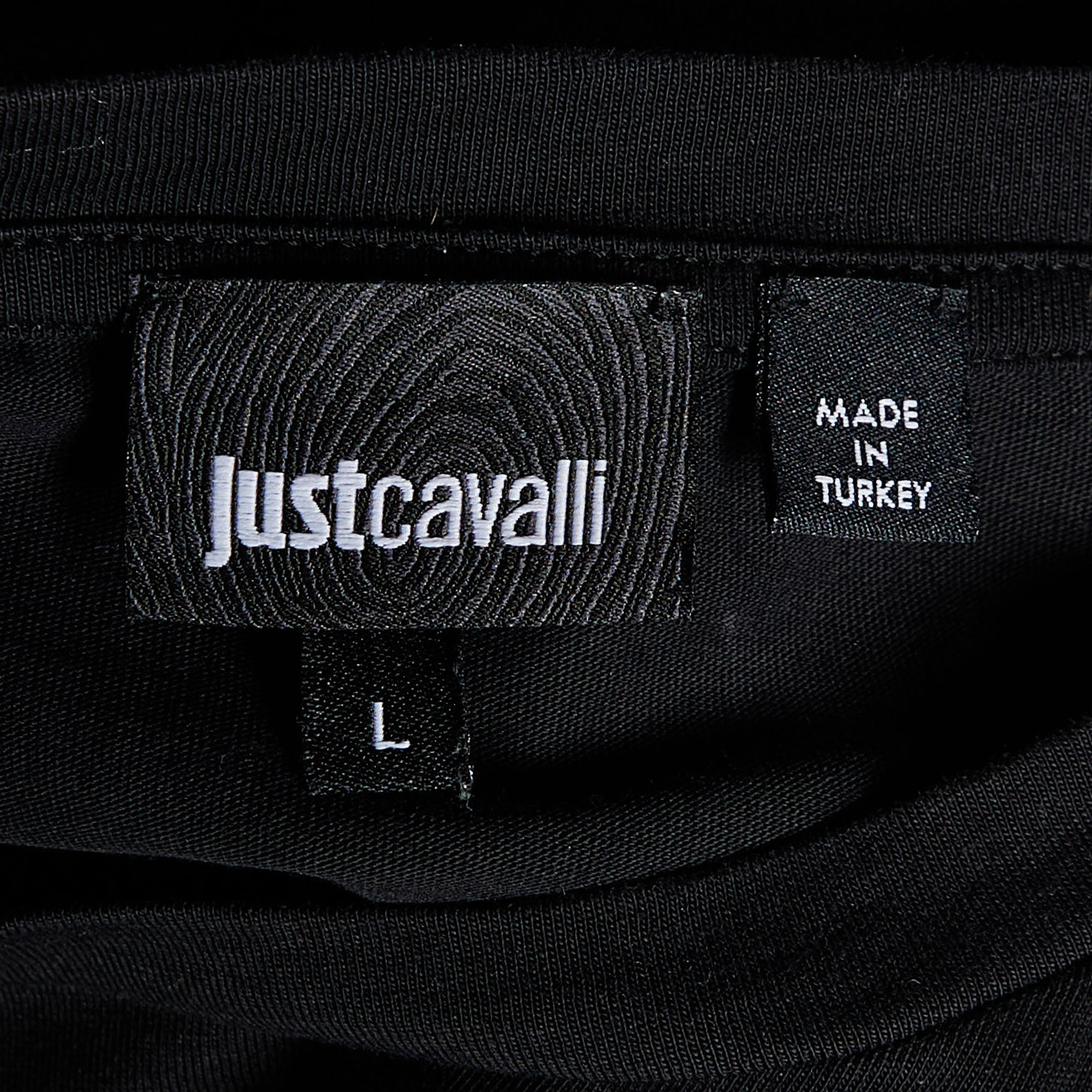 Just Cavalli Black Printed Cotton Knit Crewneck T-Shirt L