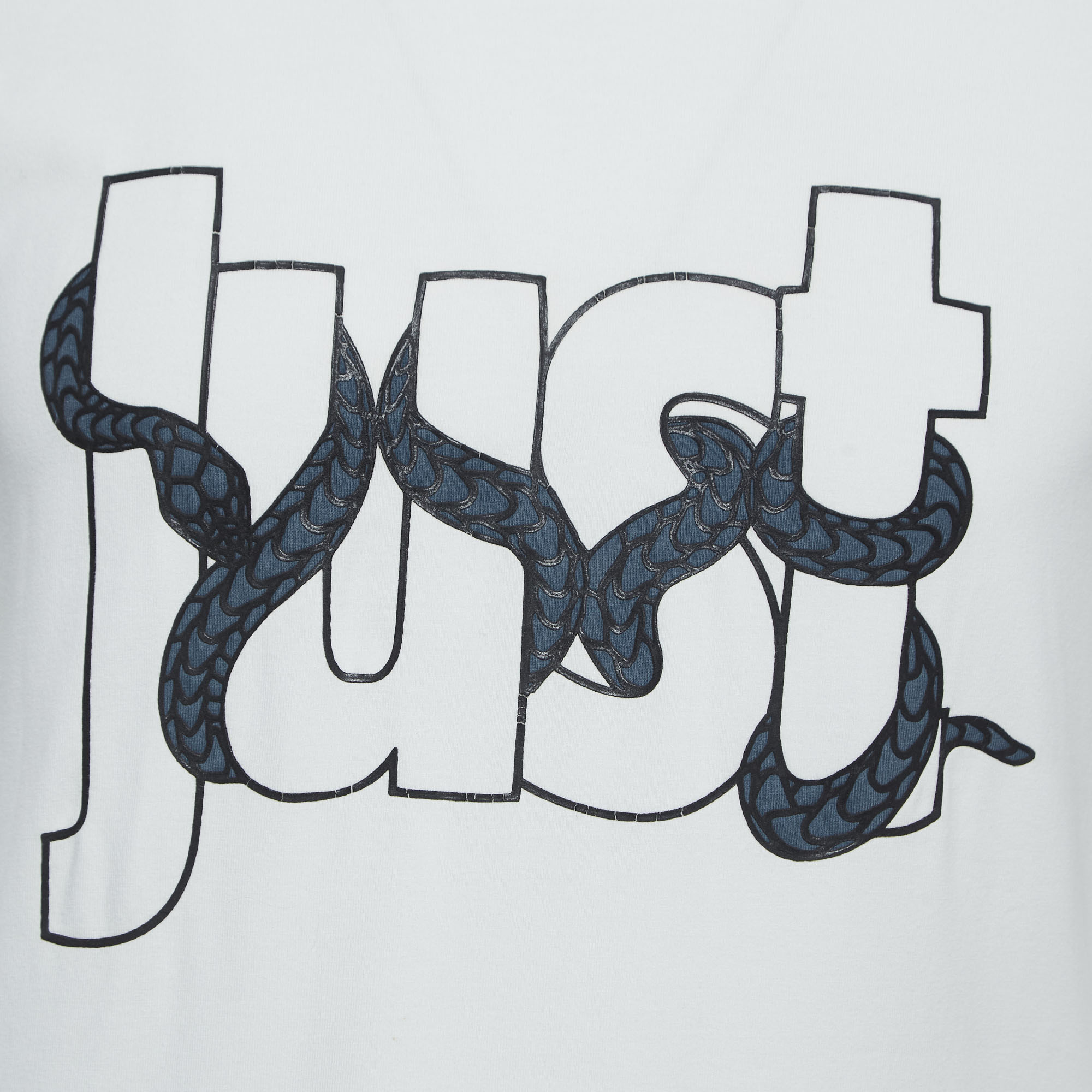 Just Cavalli White Snake Logo Print Cotton Crew Neck T-Shirt M