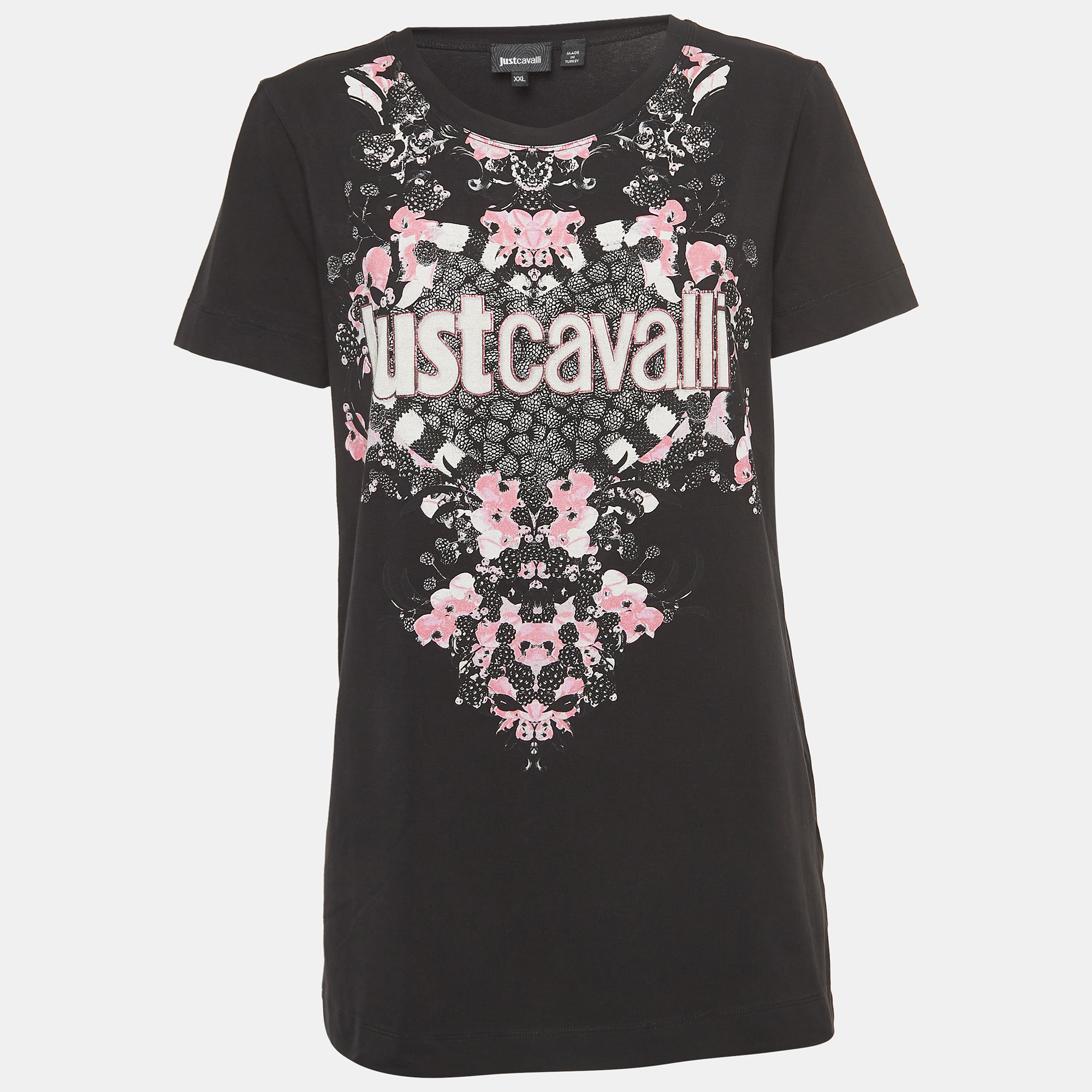 Just cavalli black logo print stretch cotton fitted t-shirt xxl