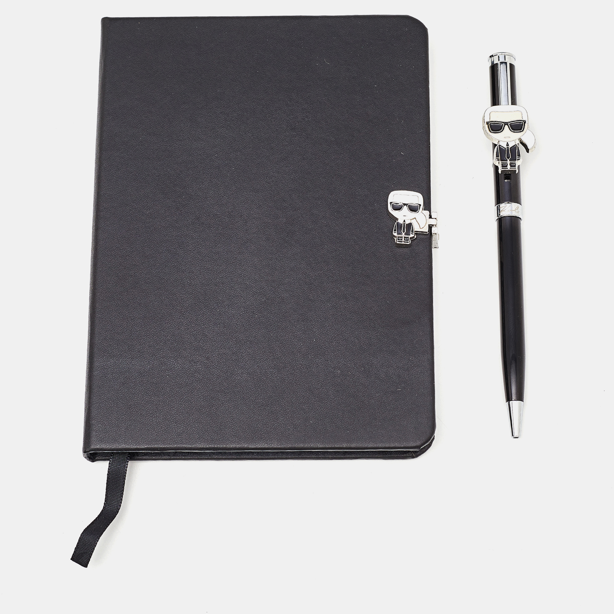 Karl Lagerfeld Ikonik Silver Tone Book And Pen Set