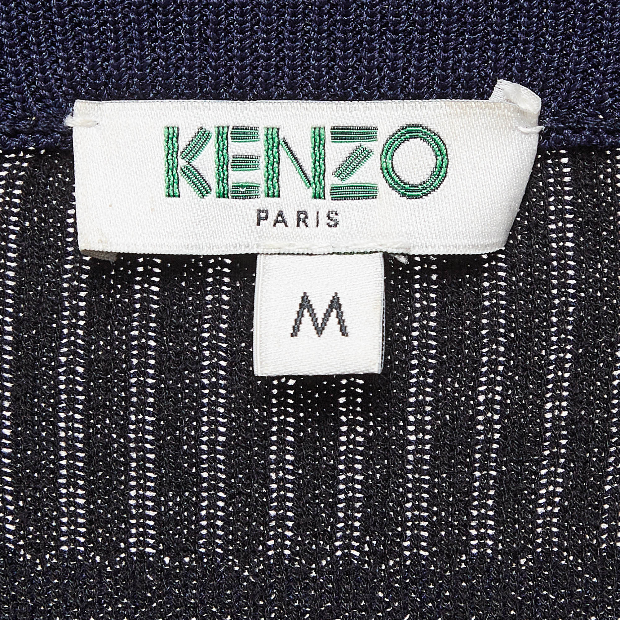 Kenzo Navy Blue Logo Intarsia Rib Knit Sweater M