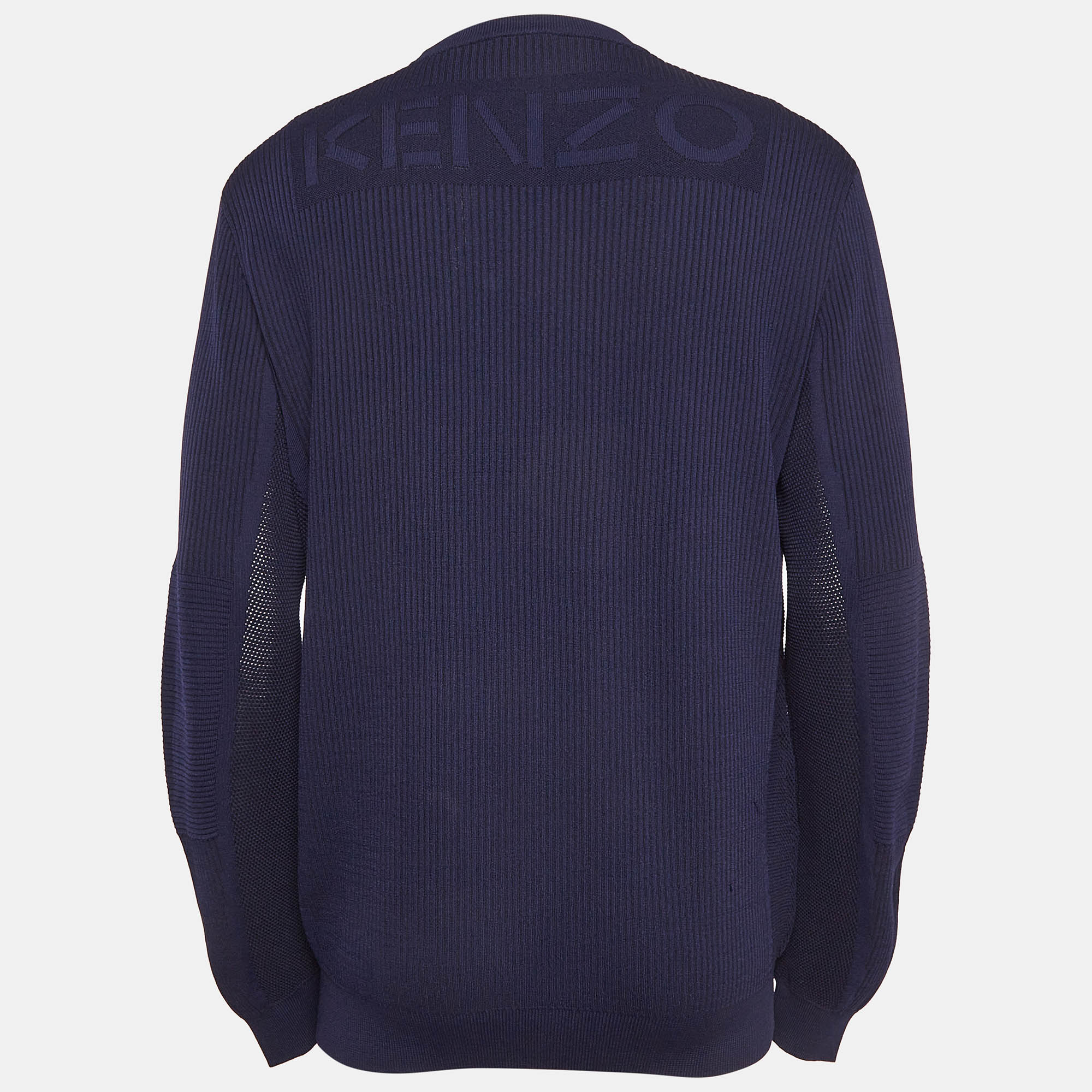 Kenzo Navy Blue Logo Intarsia Rib Knit Sweater M