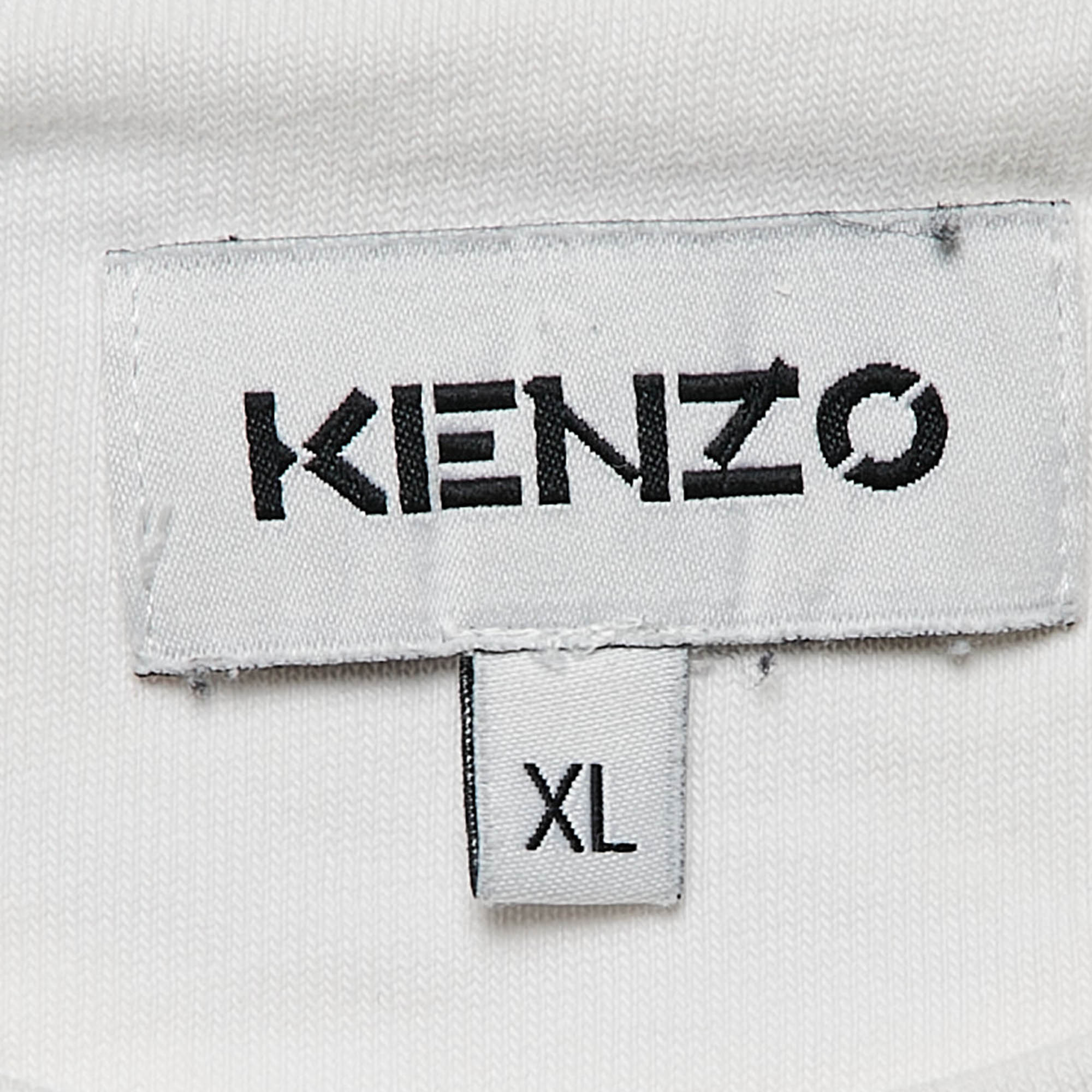 Kenzo White Tiger Print Cotton Knit T-Shirt XL