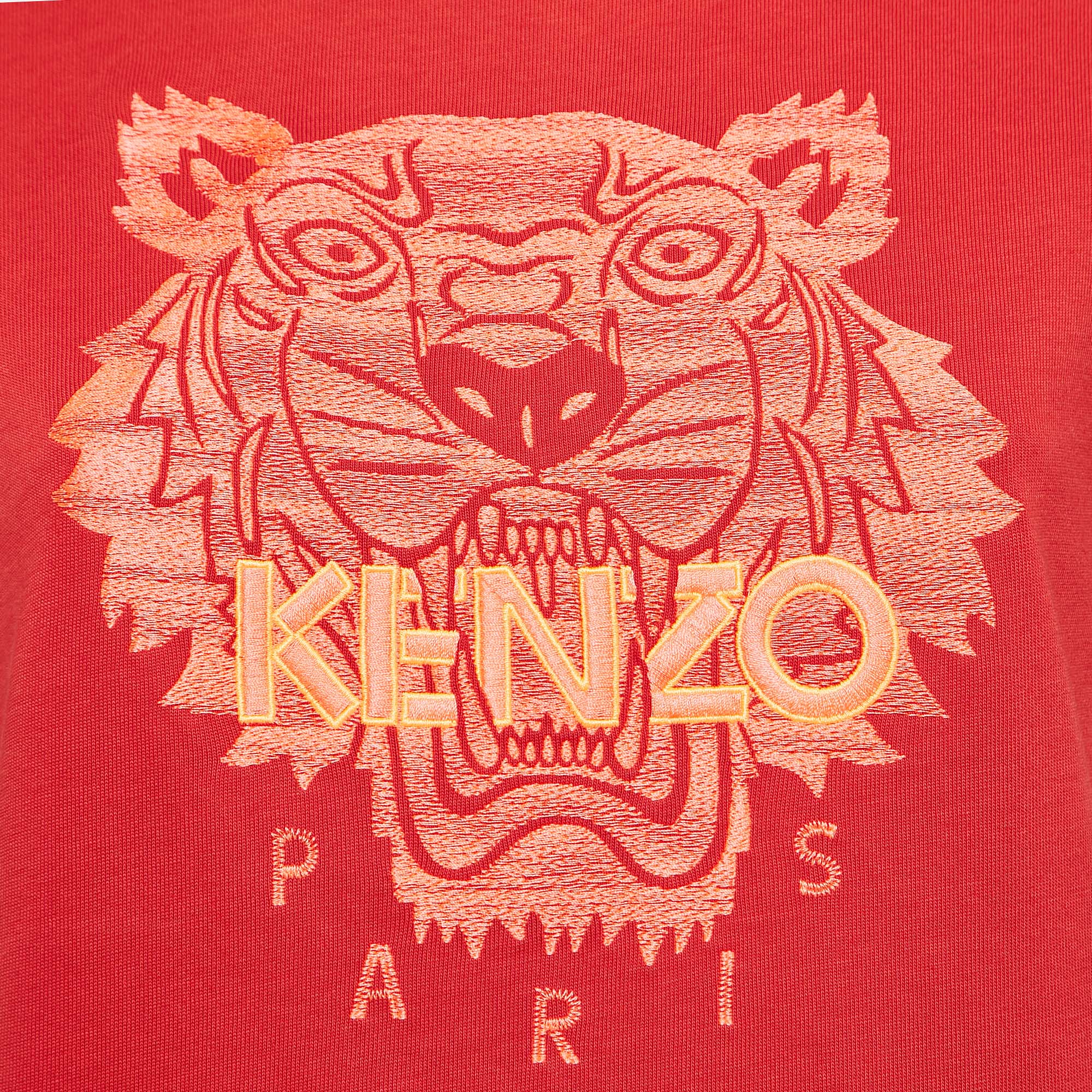 Kenzo Red Logo Embroidered Crew Neck T-Shirt M