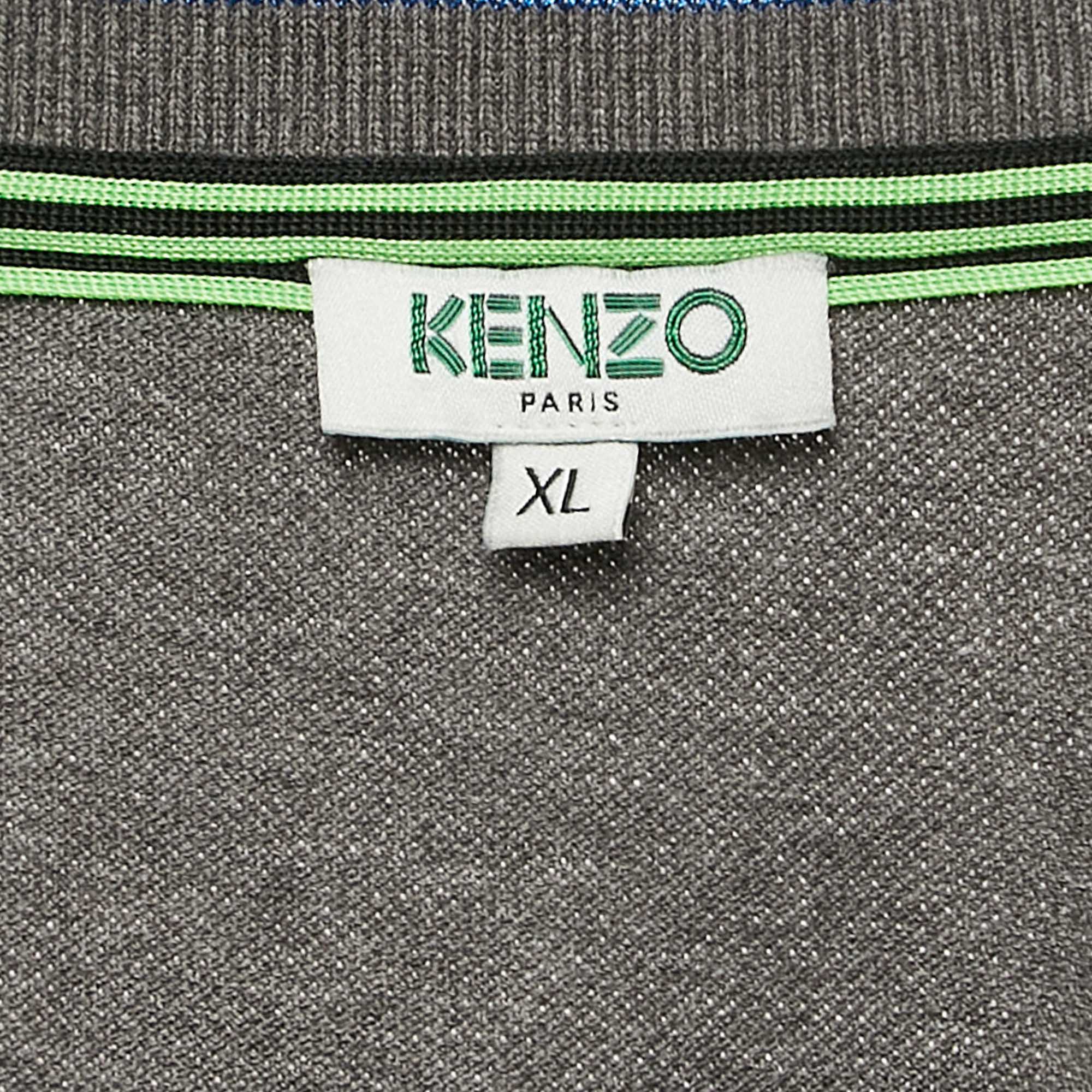 Kenzo Grey Tiger Applique Pocket Pique Cotton T-Shirt XL