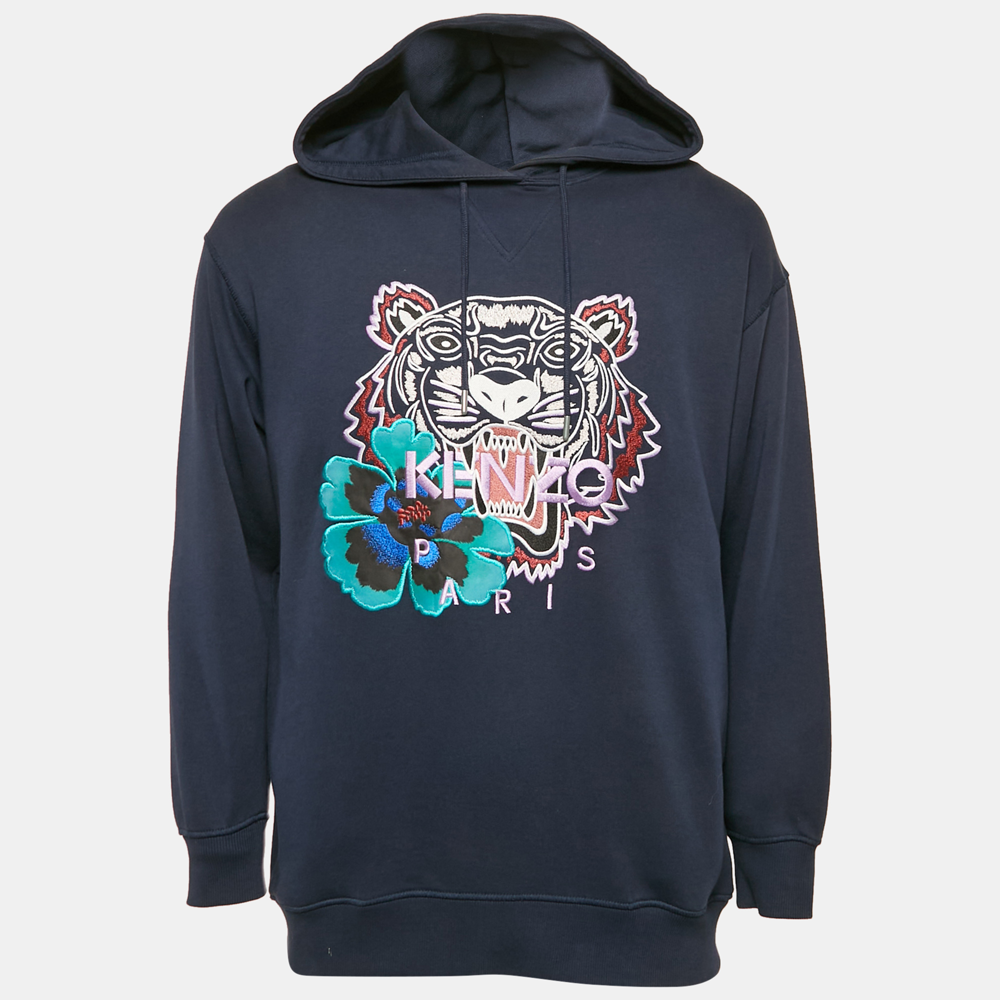 Kenzo Navy Blue Floral Tiger Embroidery Cotton Oversize Hooded Sweatshirt XS
Kenzo Navy Blue Floral Tiger Embroidery Cotton Oversize Hooded Sweatshirt XS