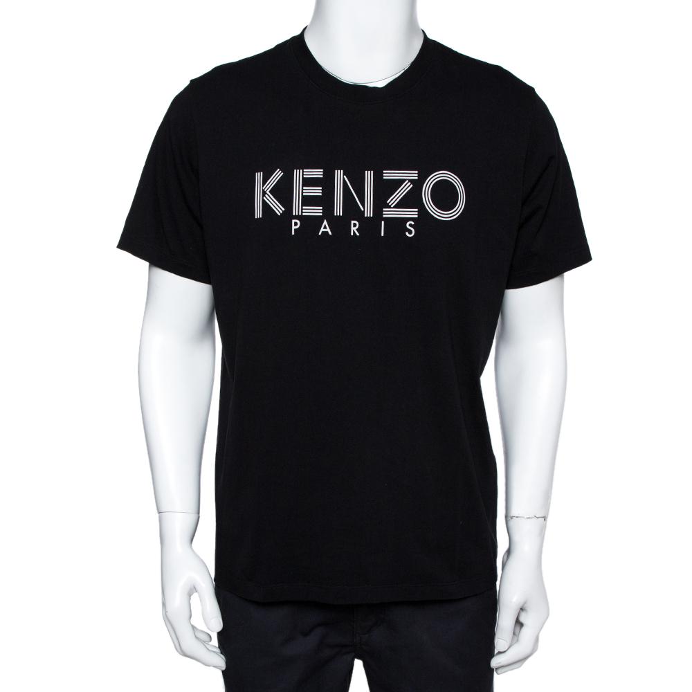 Image of Kenzo Black Logo Print Cotton Crew Neck T-Shirt XL