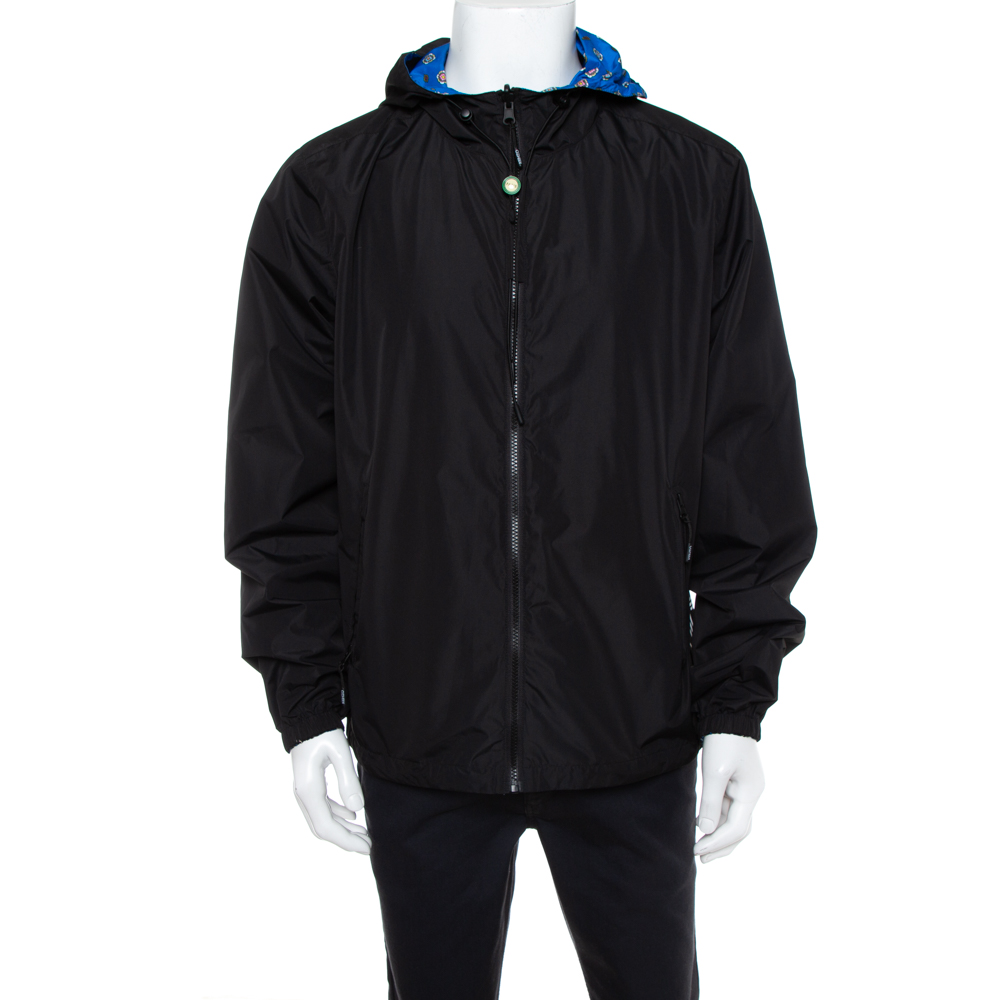 Kenzo Black Printed Synthetic Reversible Hooded Jacket L