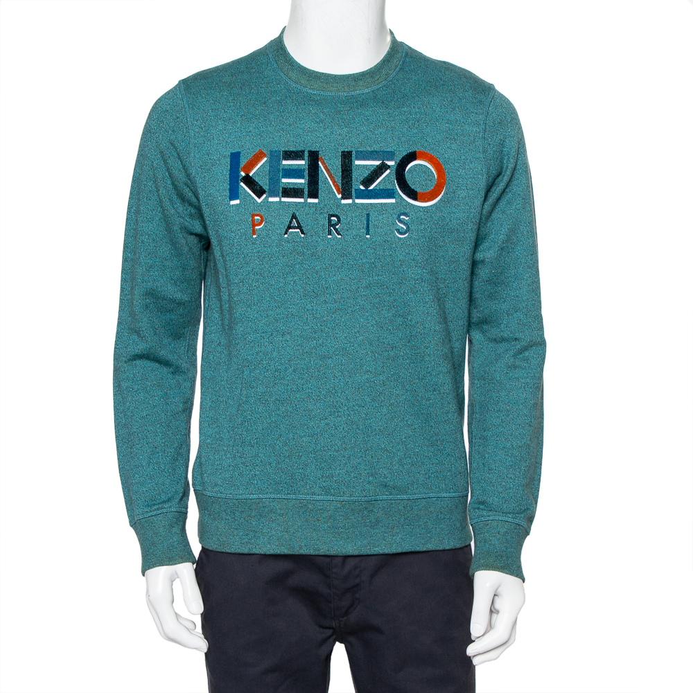 Kenzo Green Cotton Logo Embroidered Crewneck Sweatshirt S