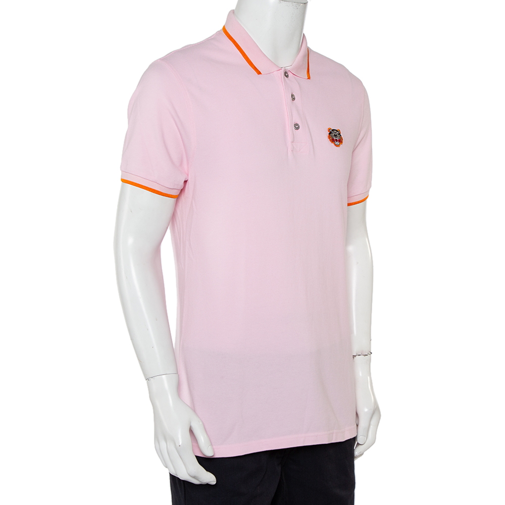 

Kenzo Pink Cotton Pique Tiger Patch Detail Polo T-Shirt