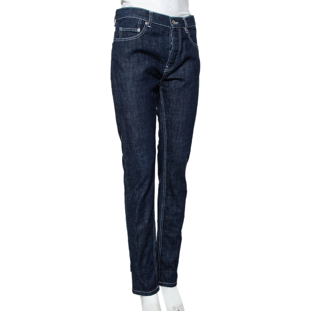 

Kenzo Navy Blue Denim Contrast Detail Tapered Leg Jeans