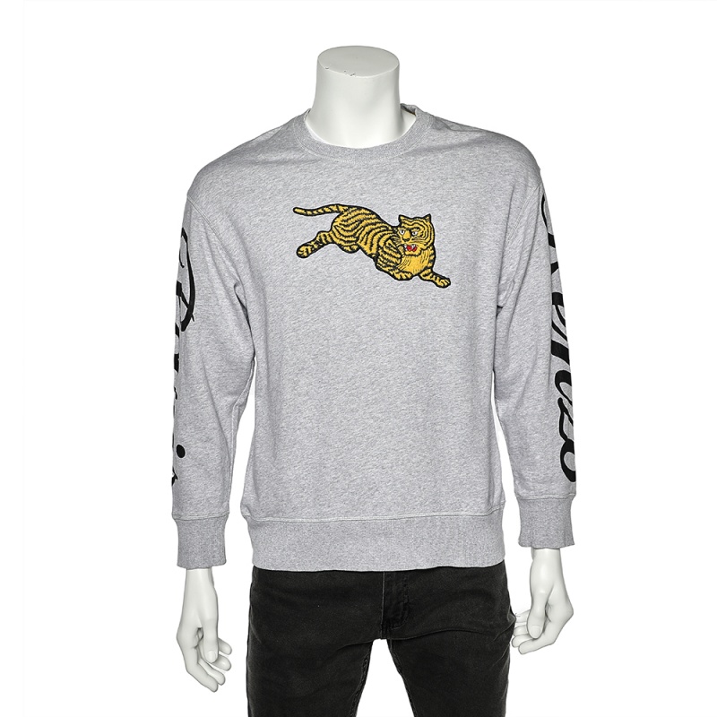 

Kenzo Grey Knit Flying Tiger Embroidery Detail Sweatshirt