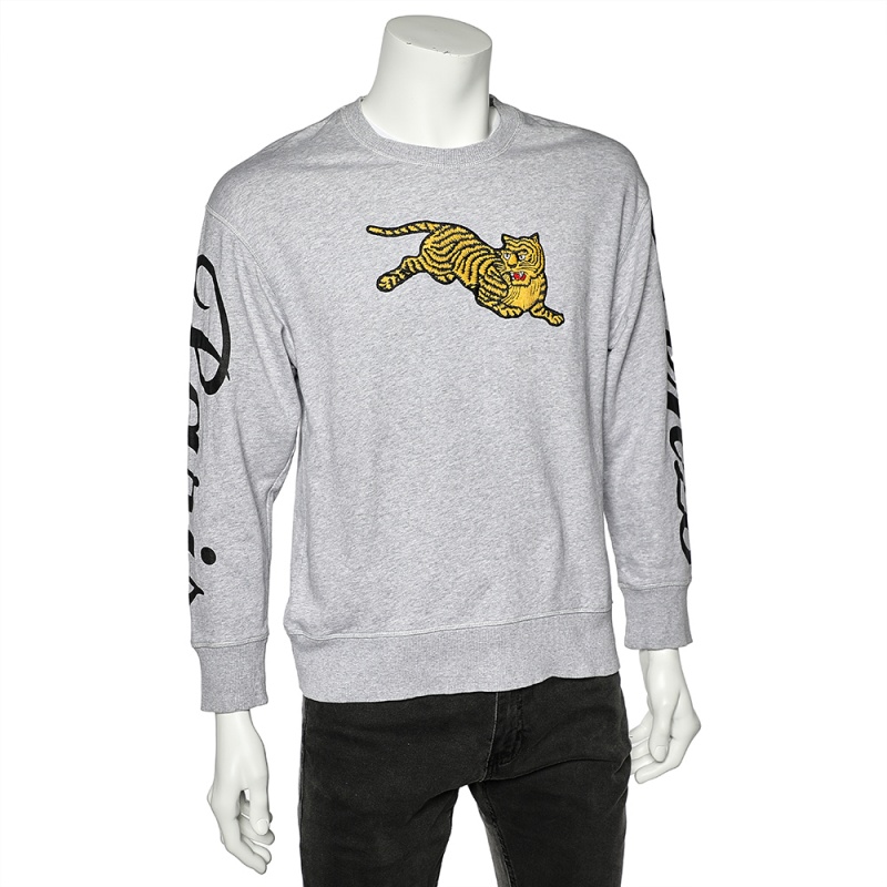 Kenzo Grey Knit Flying Tiger Embroidery Detail Sweatshirt S