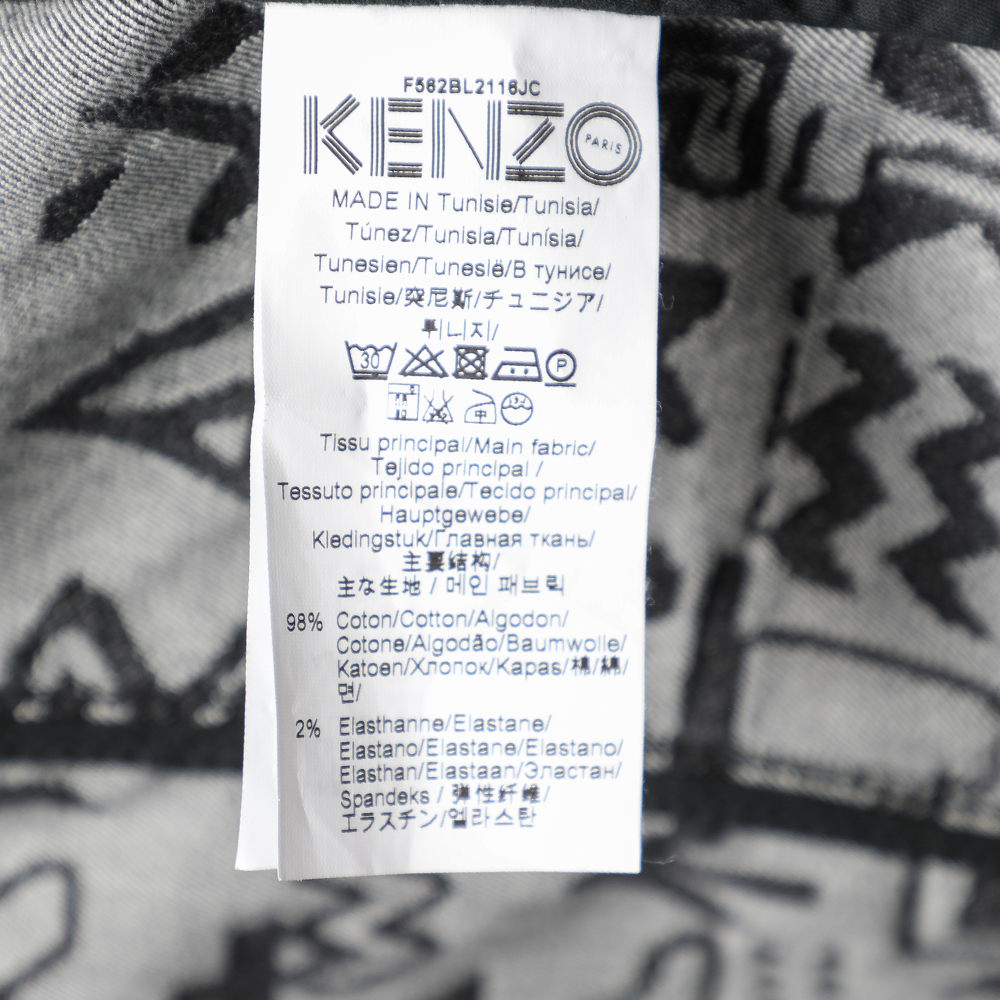 Kenzo Charcoal Grey Logo Jacquard Denim Button Front Jacket S
