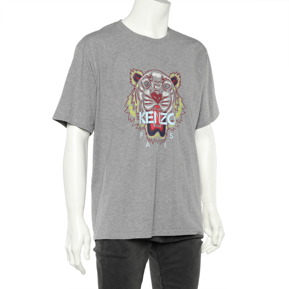 Kenzo Grey Tiger Printed Cotton Crewneck T-Shirt 3XL