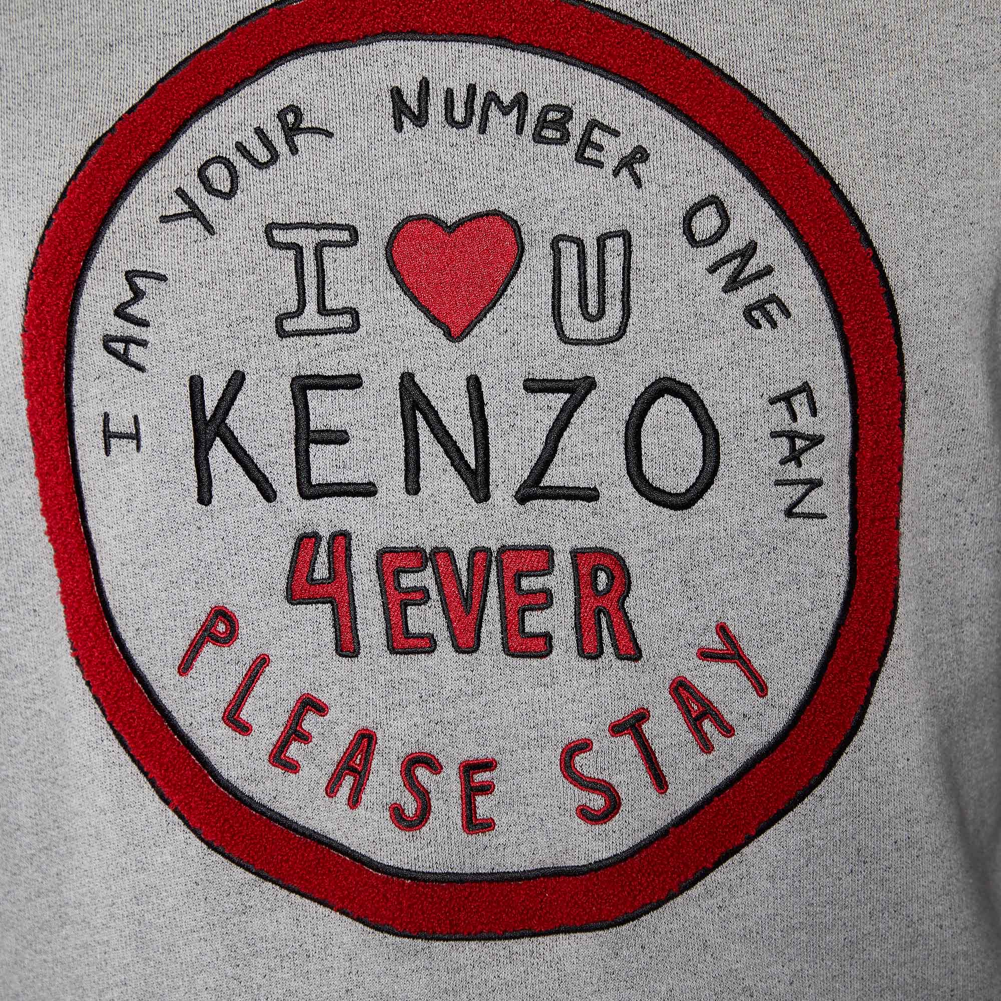 Kenzo Grey Cotton Knit I Love U Embroidered Sweatshirt M
