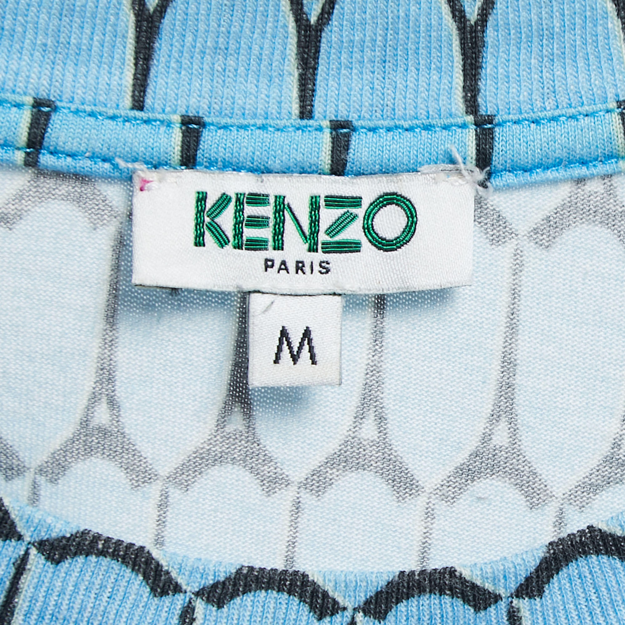 Kenzo Blue Printed Cotton Crew Neck Half Sleeve T-Shirt M