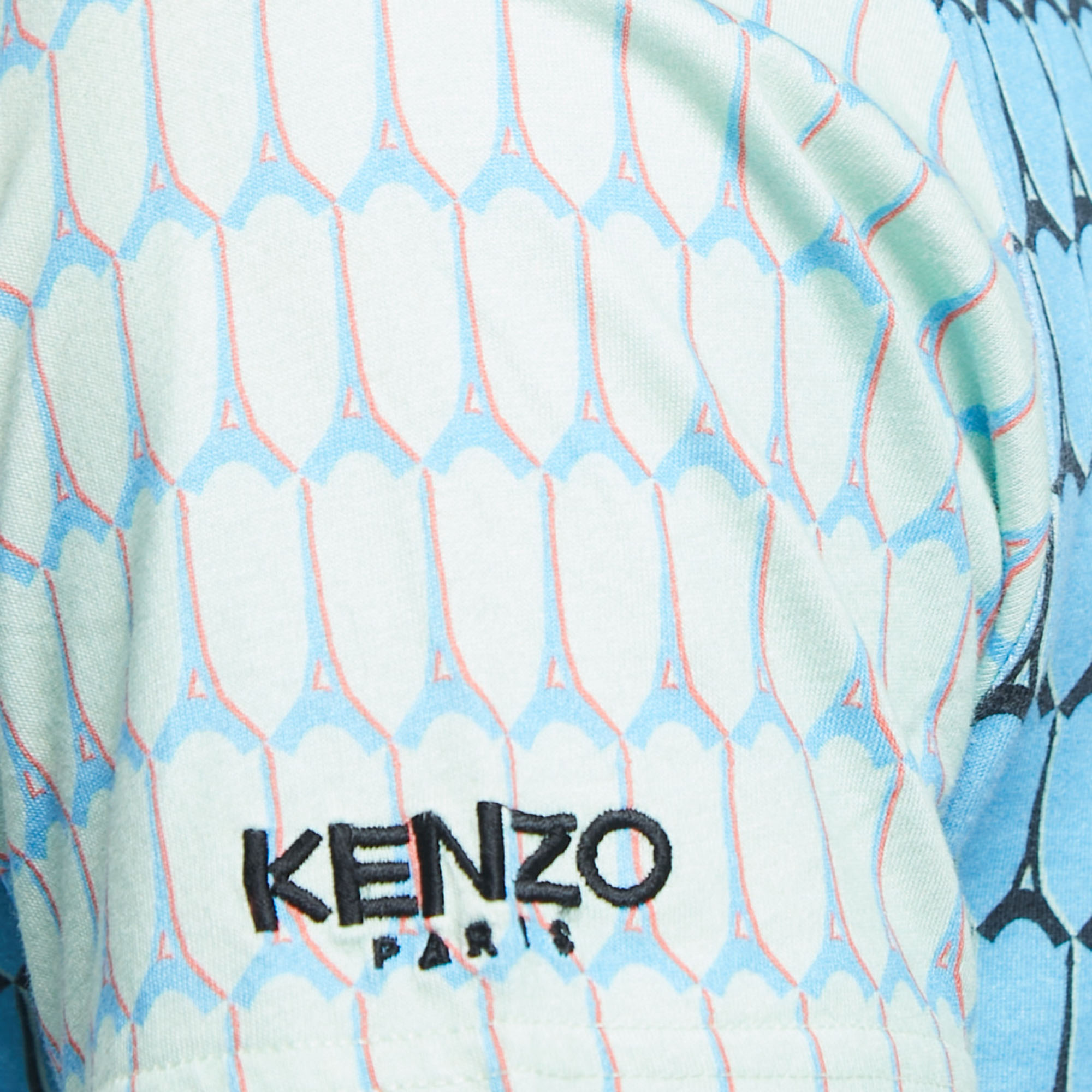 Kenzo Blue Printed Cotton Crew Neck Half Sleeve T-Shirt M