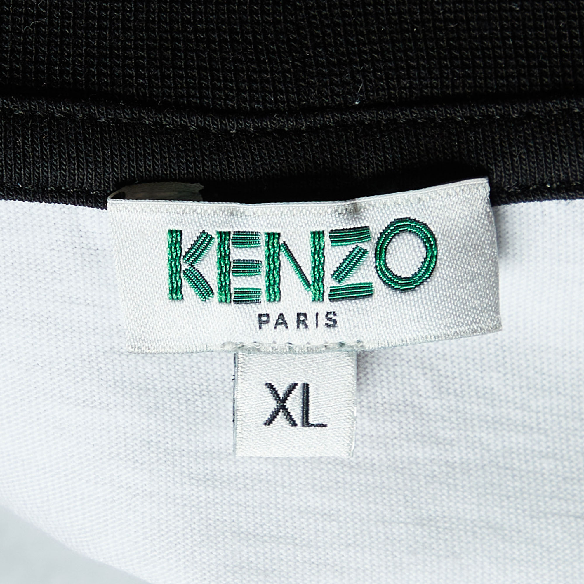 Kenzo White Tiger Printed Cotton Contrast Detail T-Shirt XL