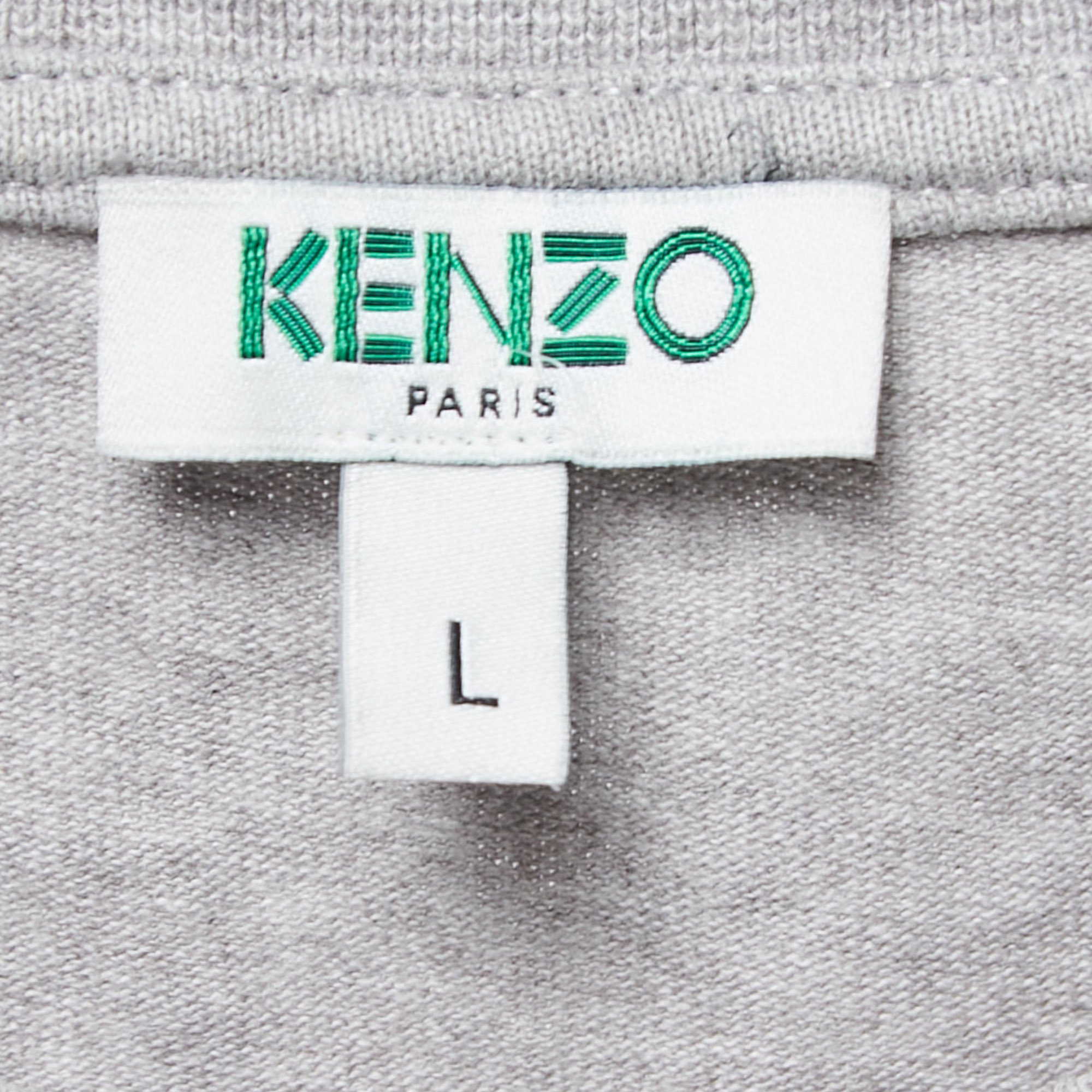 Kenzo Grey Logo Embroidered Cotton Crew Neck T-Shirt L
