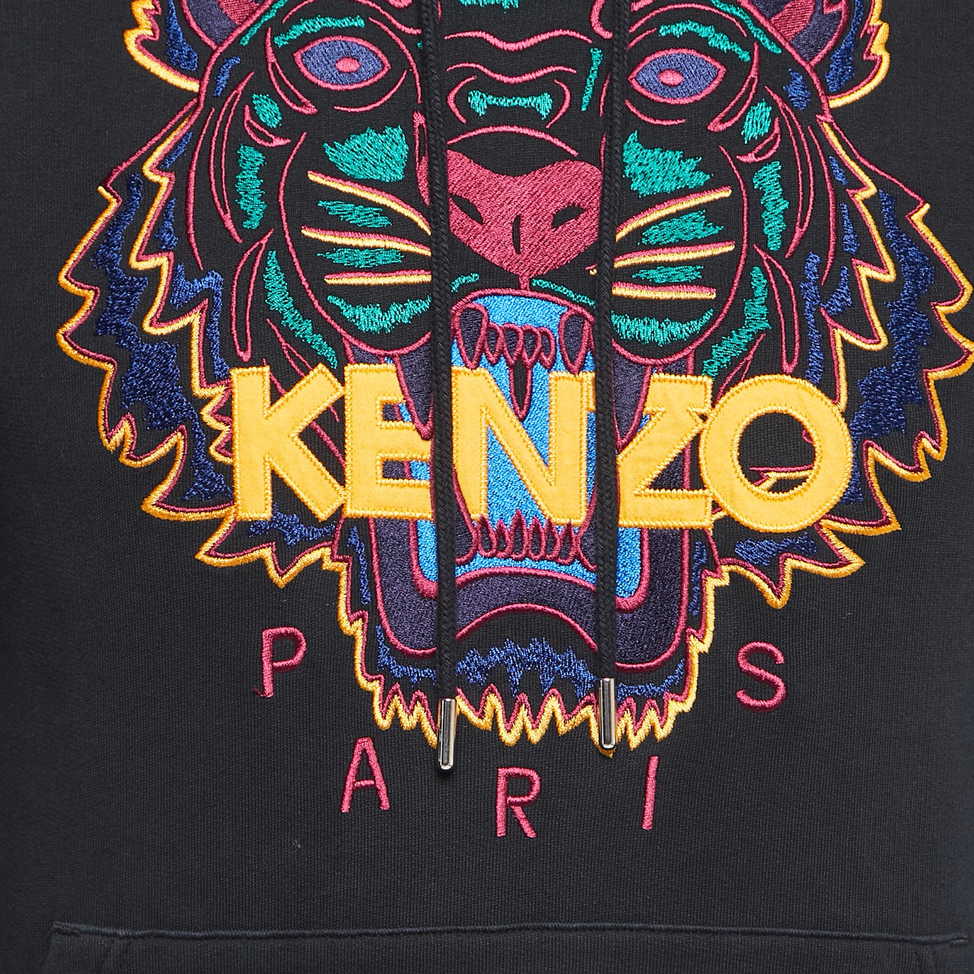 Kenzo Black Logo Embroidered Cotton Knit Hoodie XS