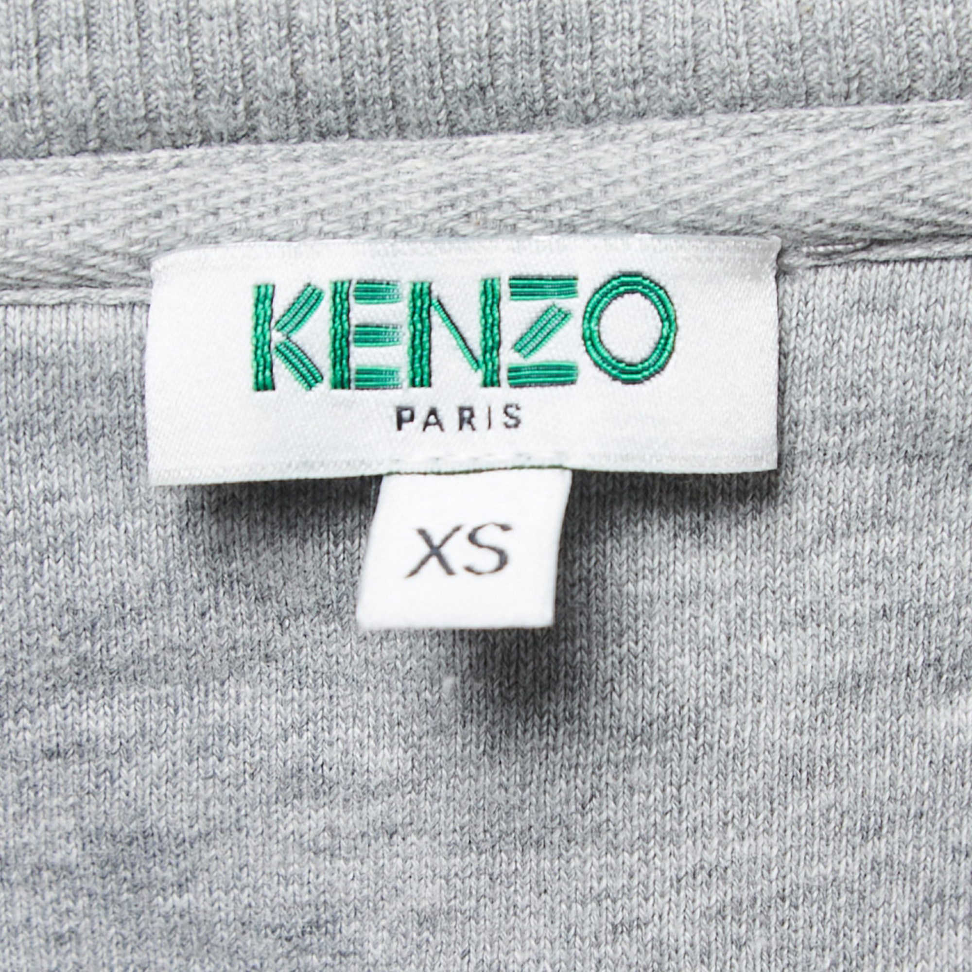 Kenzo Grey Logo Patch Cotton Zip Front Hooded Jacket XS