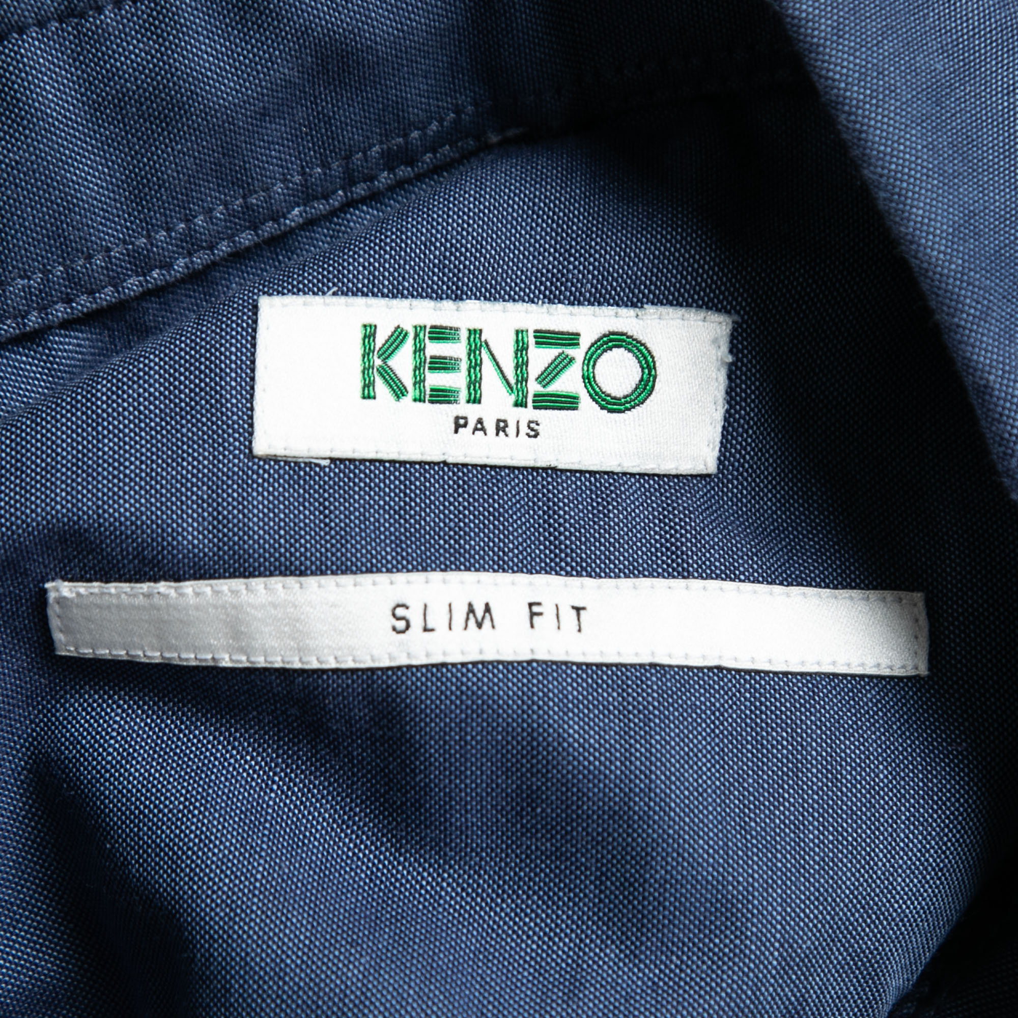 Kenzo Navy Blue Cotton Eye Embroidered Button Down Shirt M