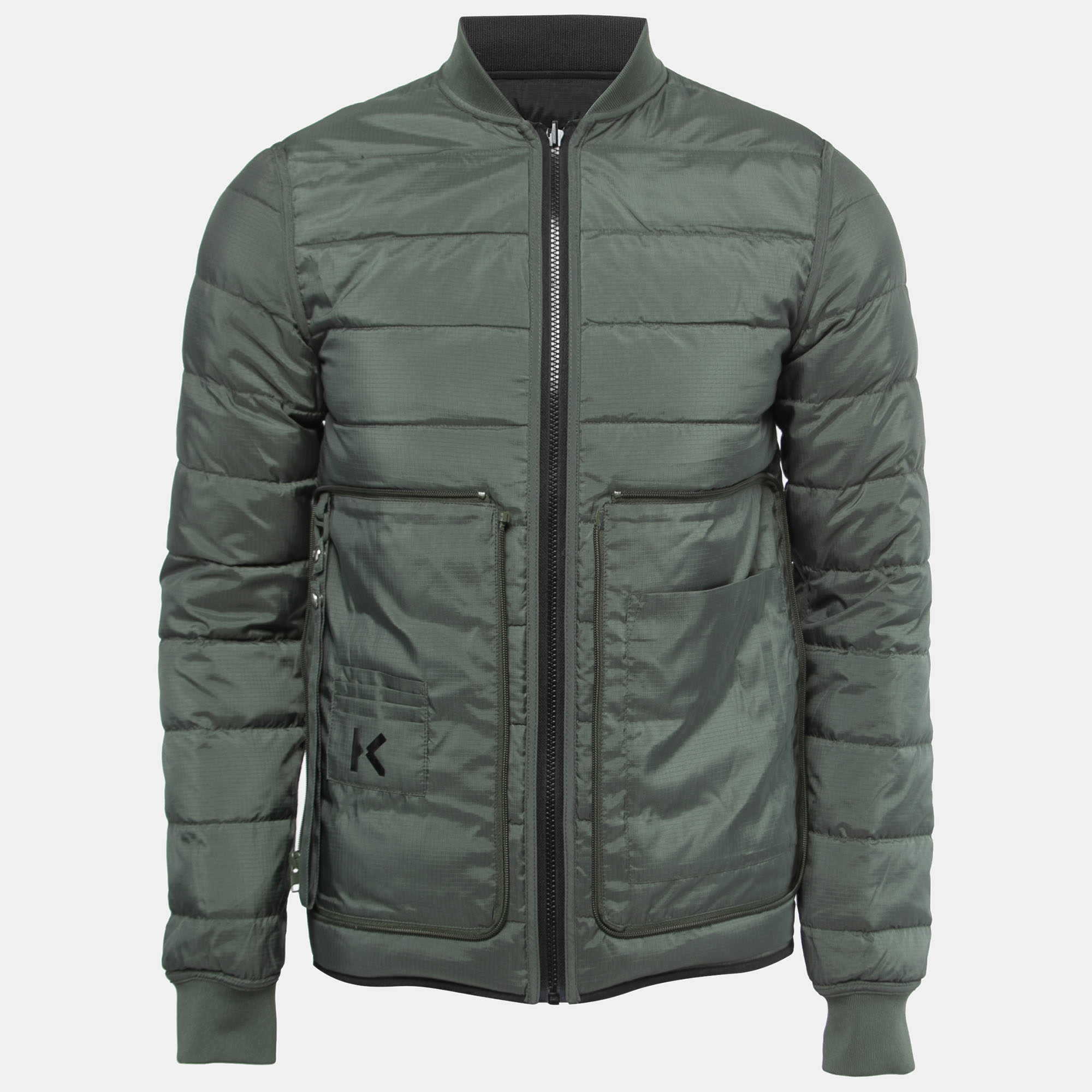 Kenzo Black/Green Synthetic Reversible Down Jacket XS