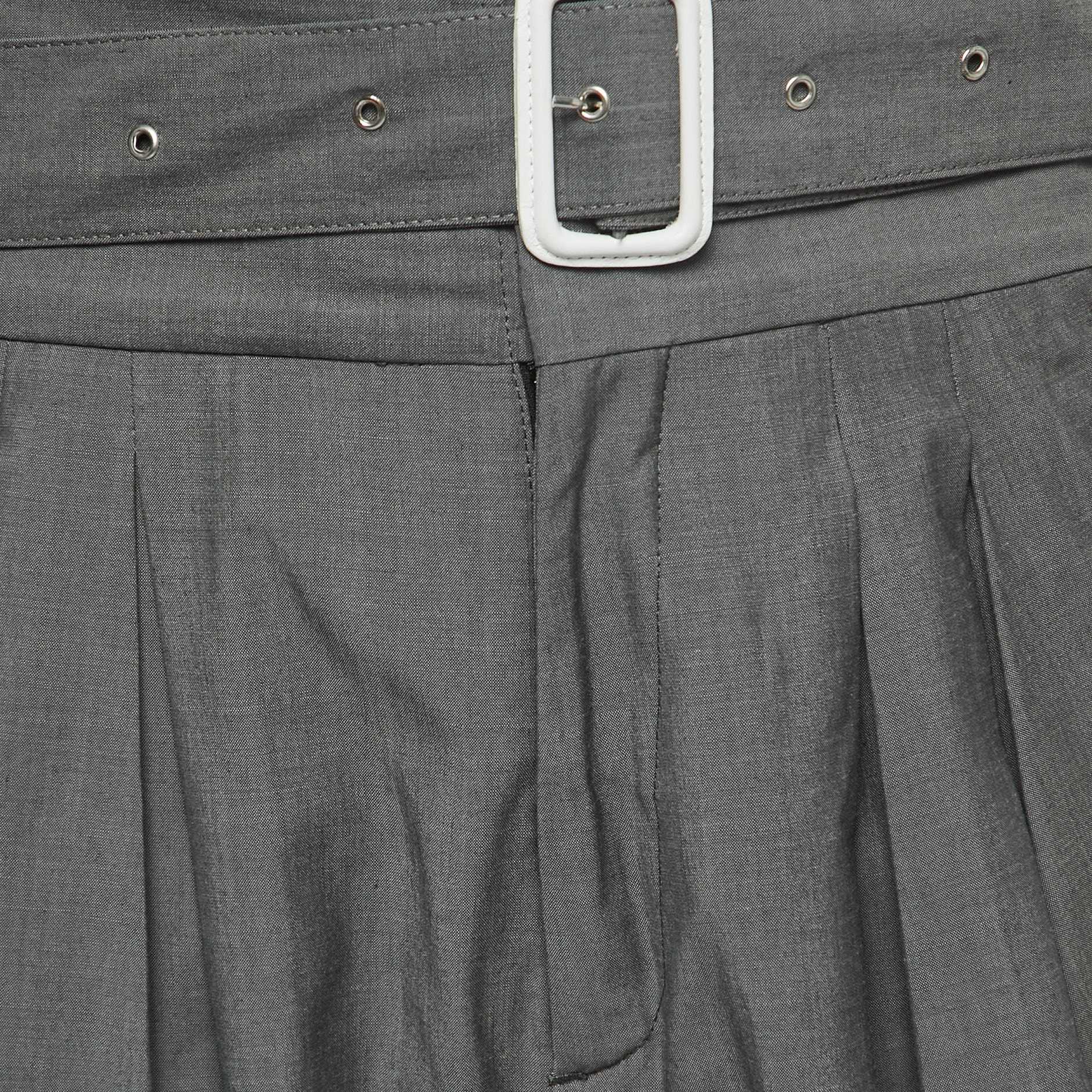 Kenzo Grey Wool Pleated High Waist Belted Trousers L