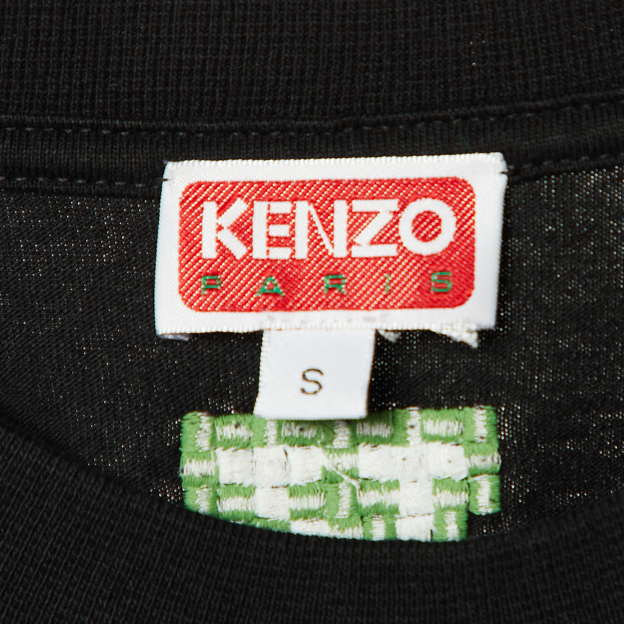 Kenzo Black Pixel Logo Embroidered Cotton Knit T-Shirt S