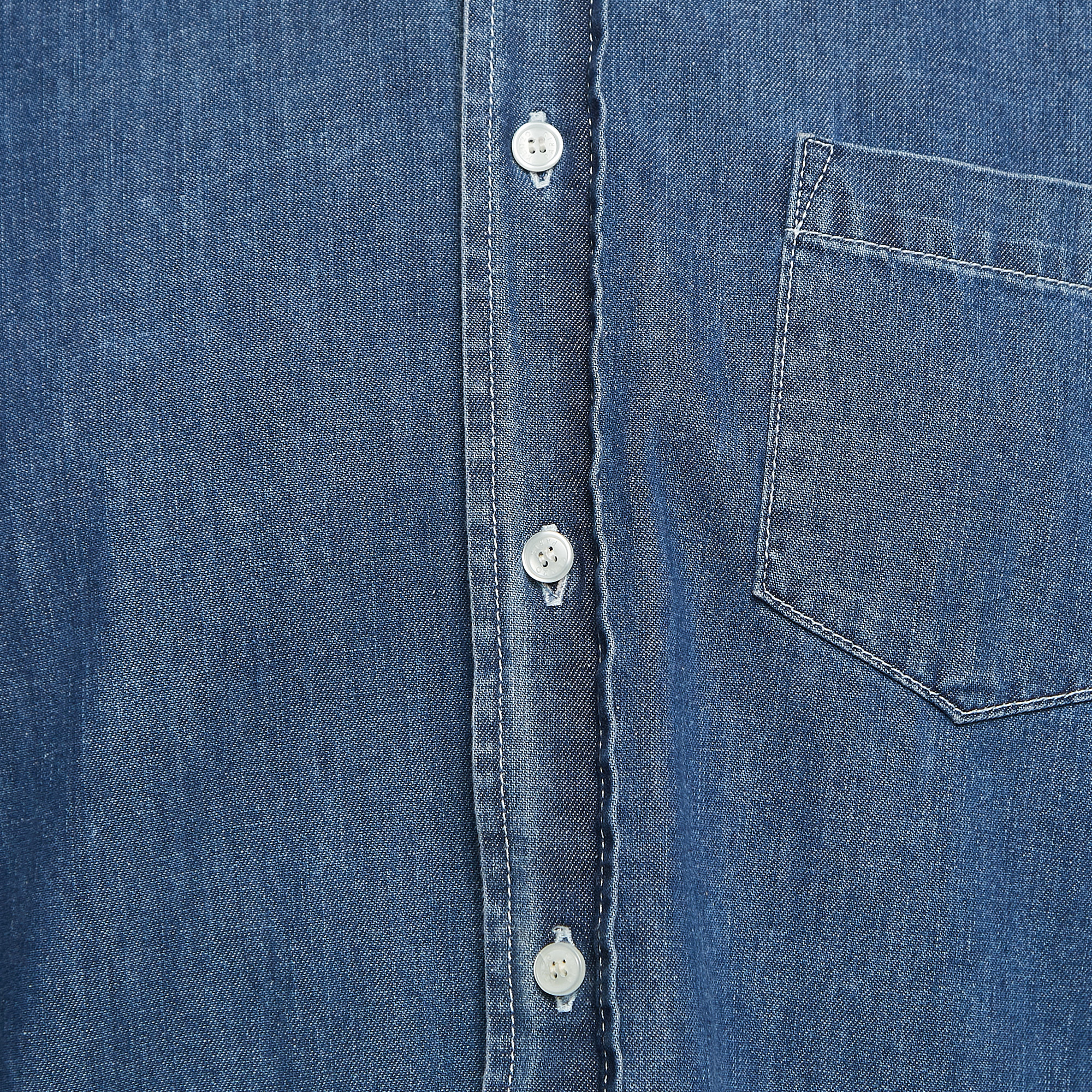 Kenzo Blue Denim Logo Patch Button Front Shirt M