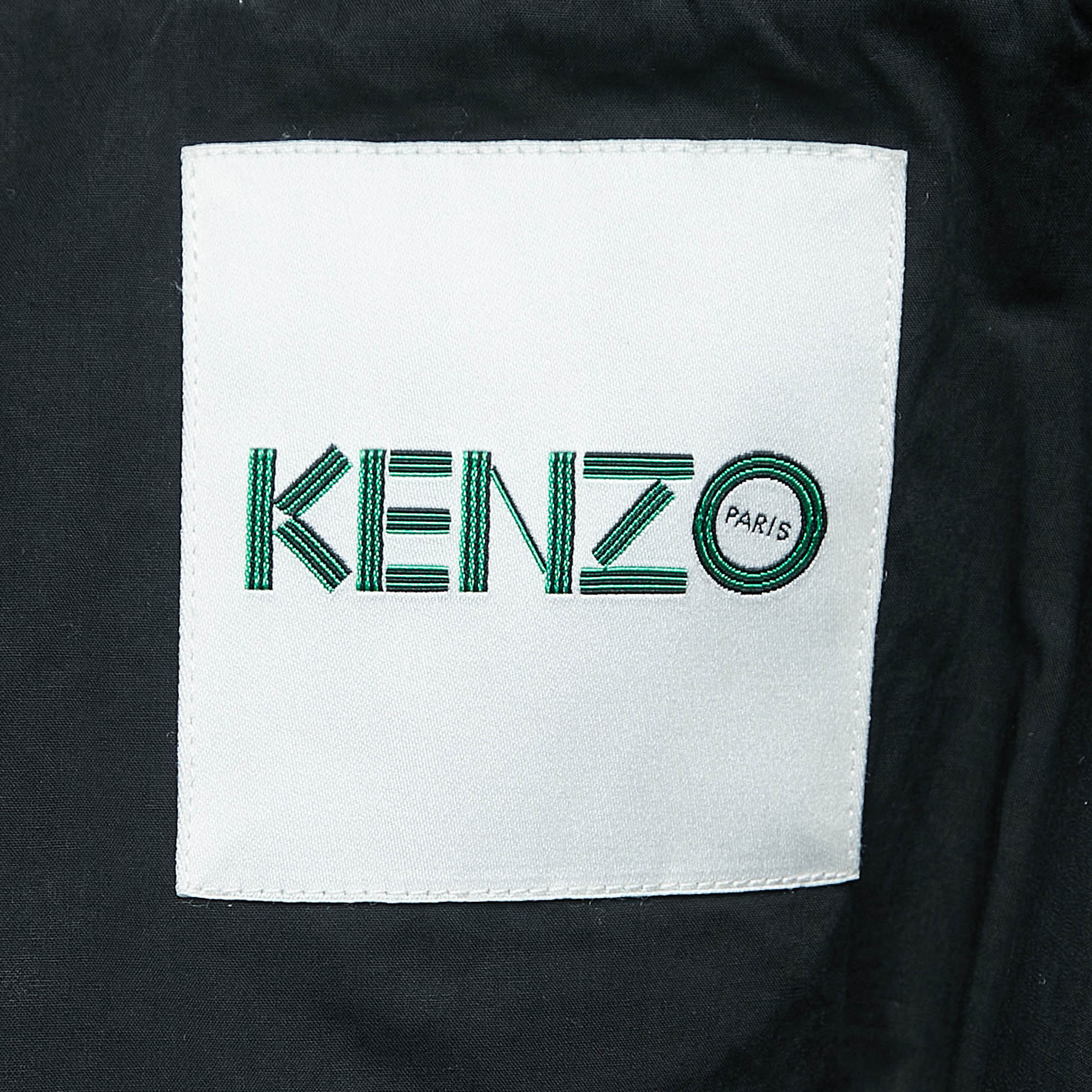 Kenzo Navy Blue Gabardine Logo Detailed Zip Front Hooded Jacket S
