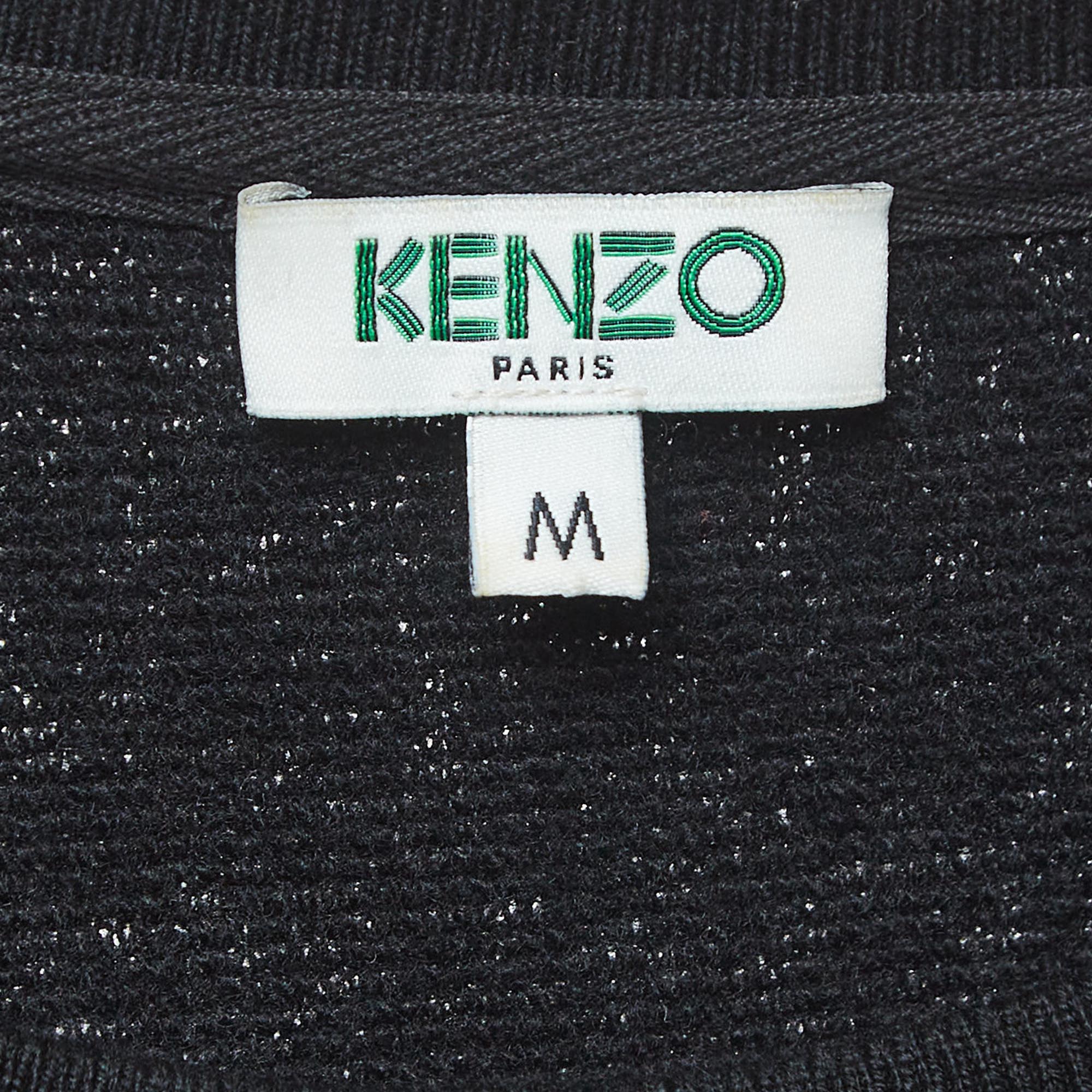 Kenzo Black Logo Embroidered Wool Blend Crew Neck Sweatshirt M