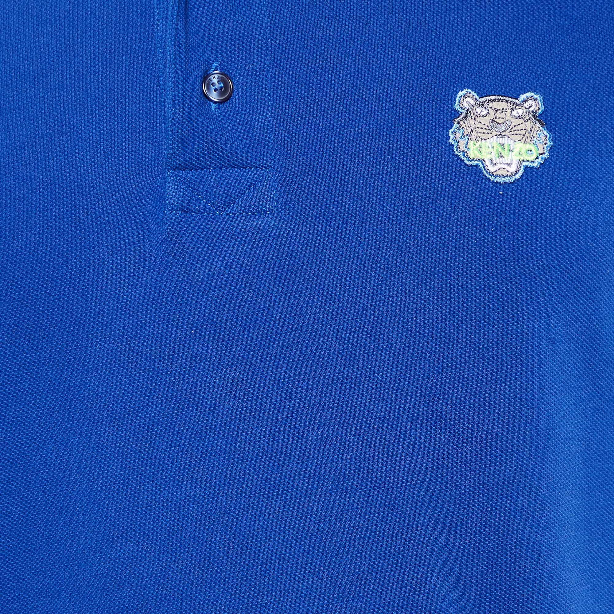 Kenzo Blue Cotton Pique Tiger Patch K-Fit Polo T-Shirt S