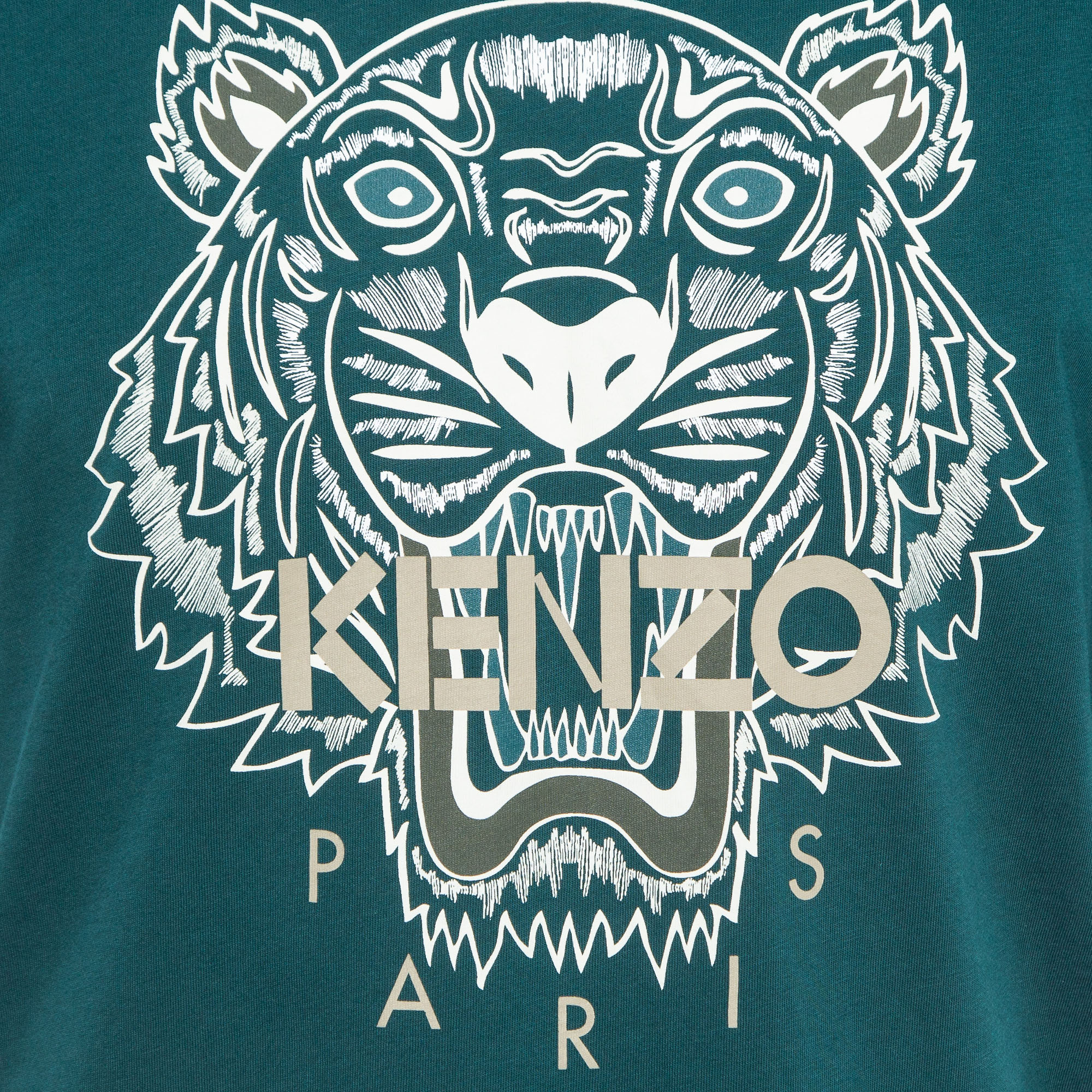 Kenzo Green Tiger Printed Cotton T-Shirt L