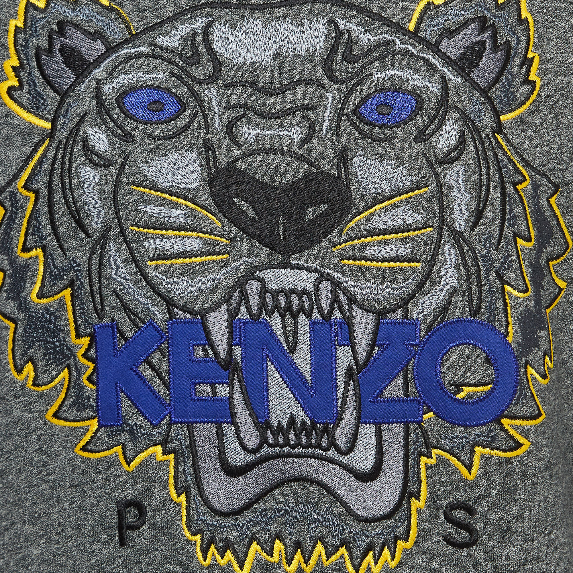 Kenzo Grey Logo Tiger Embroidered Cotton Crew Neck Sweatshirt S