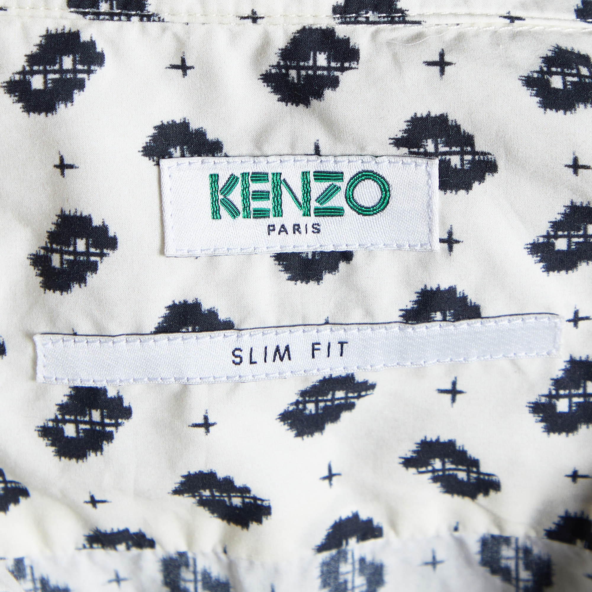 Kenzo White Ikat Print Cotton Slim Fit Long Sleeve Shirt M