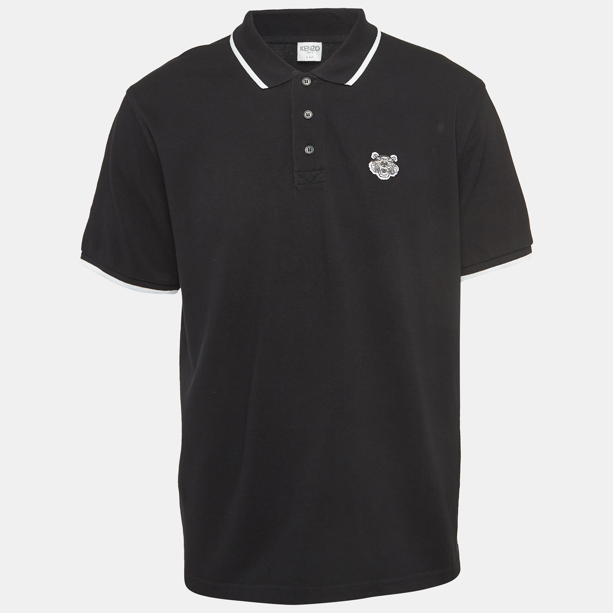 

Kenzo Black Logo Applique Cotton Knit K Fit Polo T-Shirt