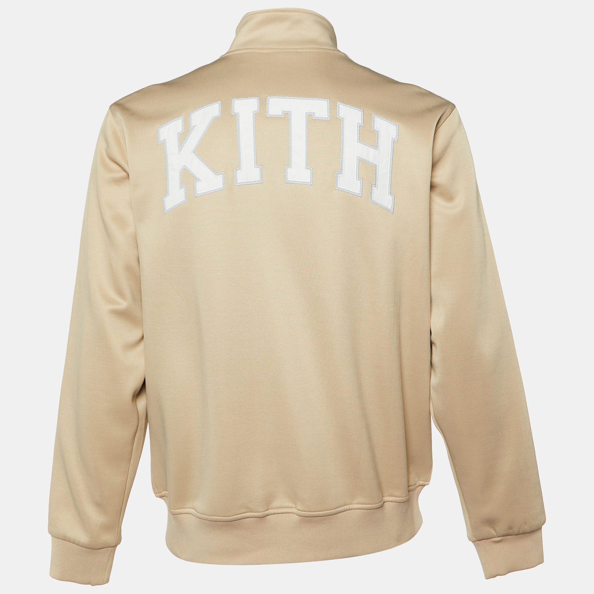 Kith Beige Logo Applique Detail Jersey Zip Front Jacket M