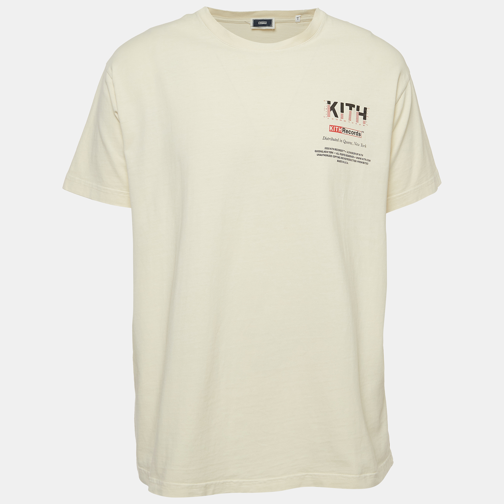 Kith Cream Kith Records Print Cotton Crew Neck T-Shirt L