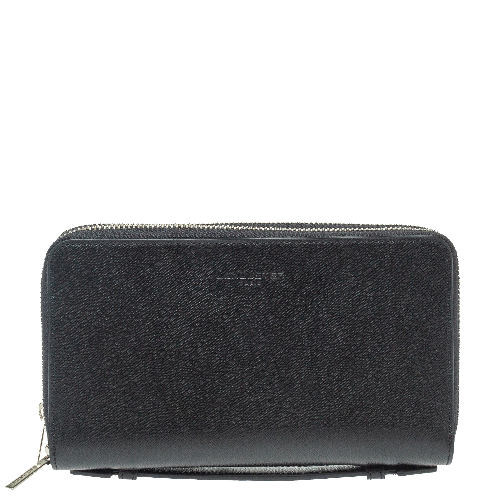 Image of Lancaster Black Leather Mathias Double Zip Travel Organizer Wallet