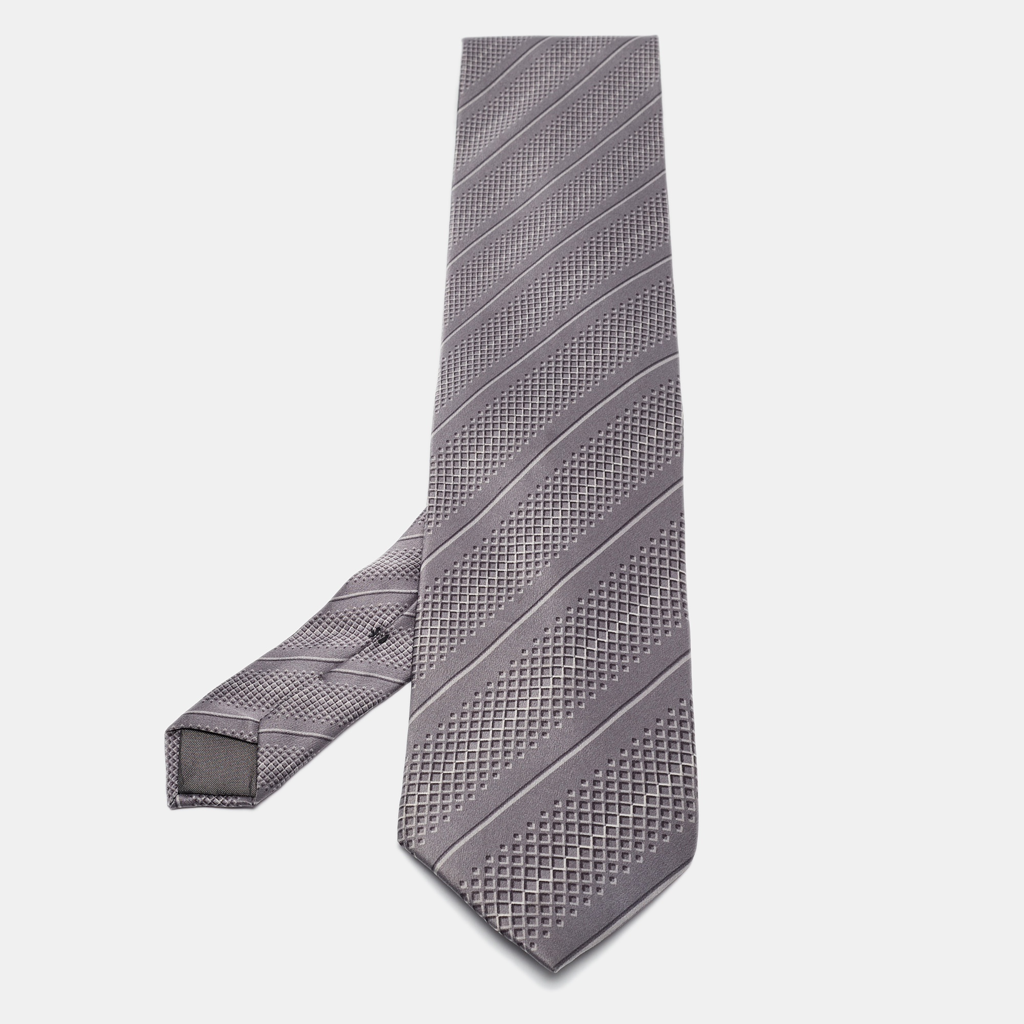 Lanvin Grey Printed Satin Silk Tie