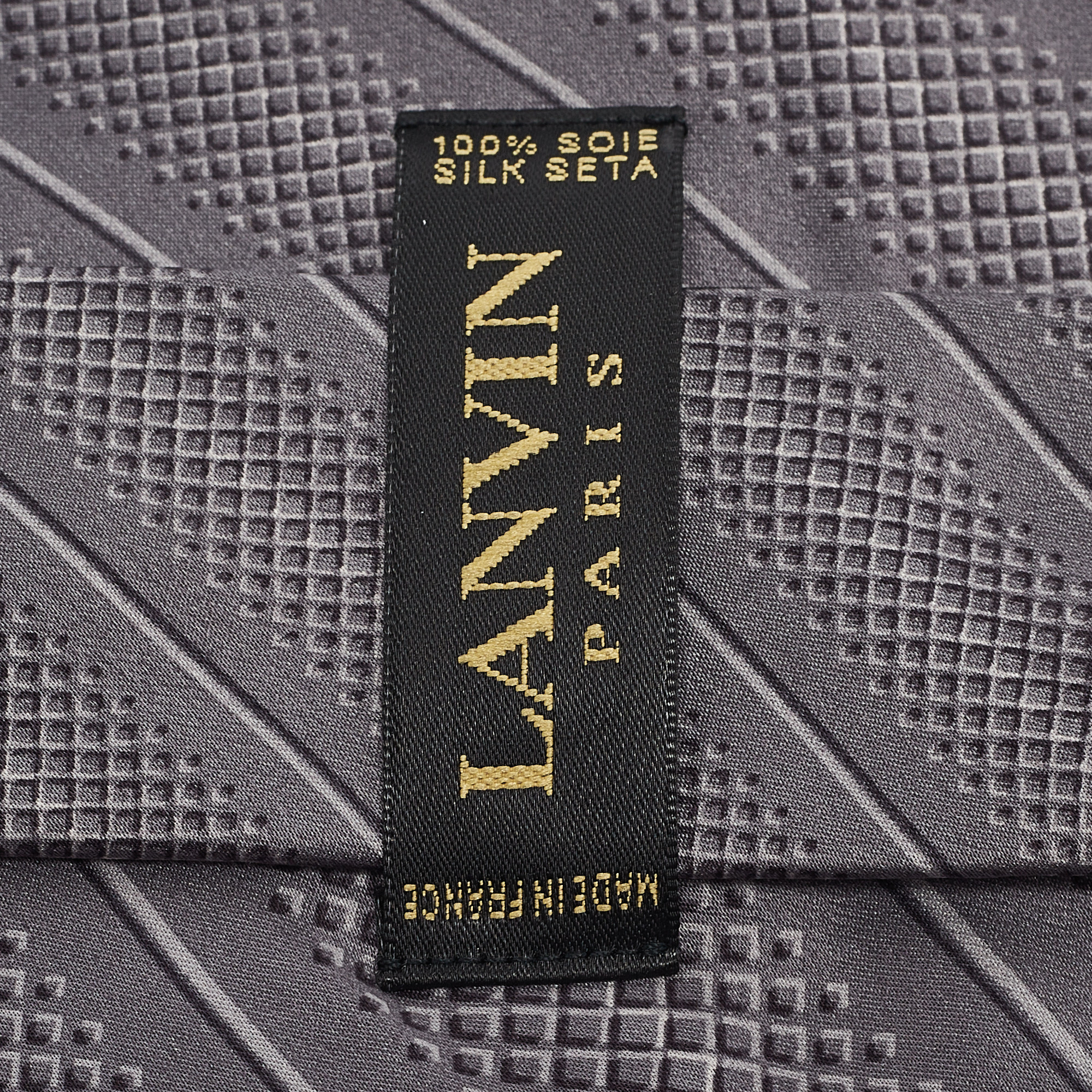 Lanvin Grey Printed Satin Silk Tie