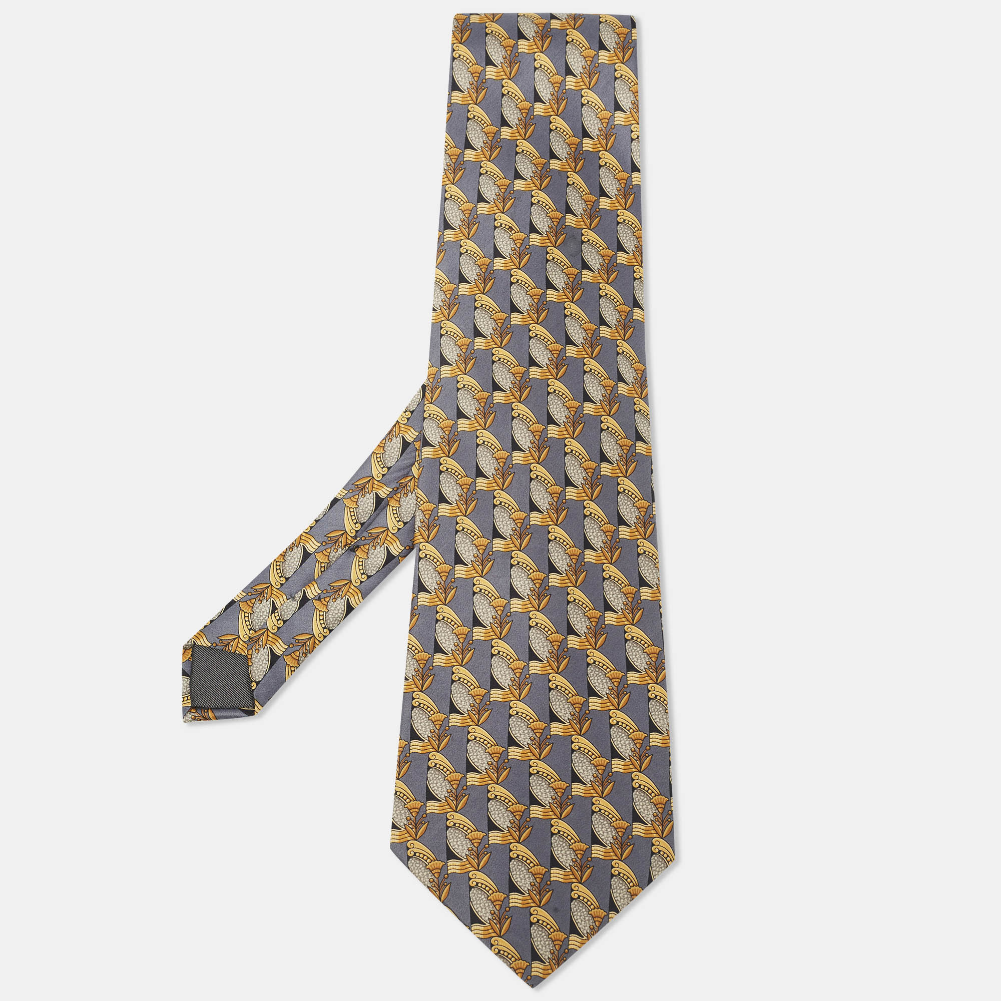 Lanvin Grey Printed Silk Traditional Tie