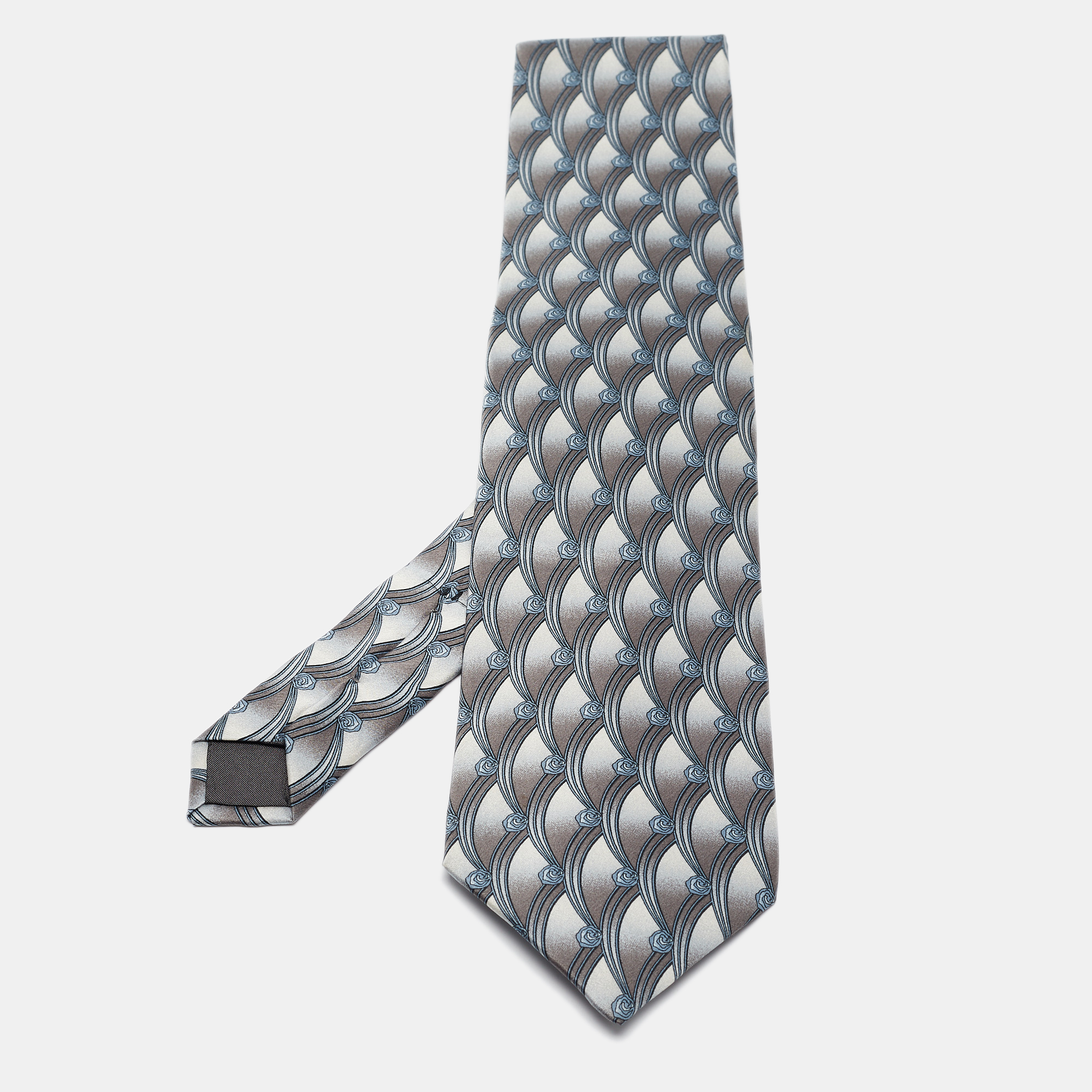 Lanvin Grey Printed Silk Tie